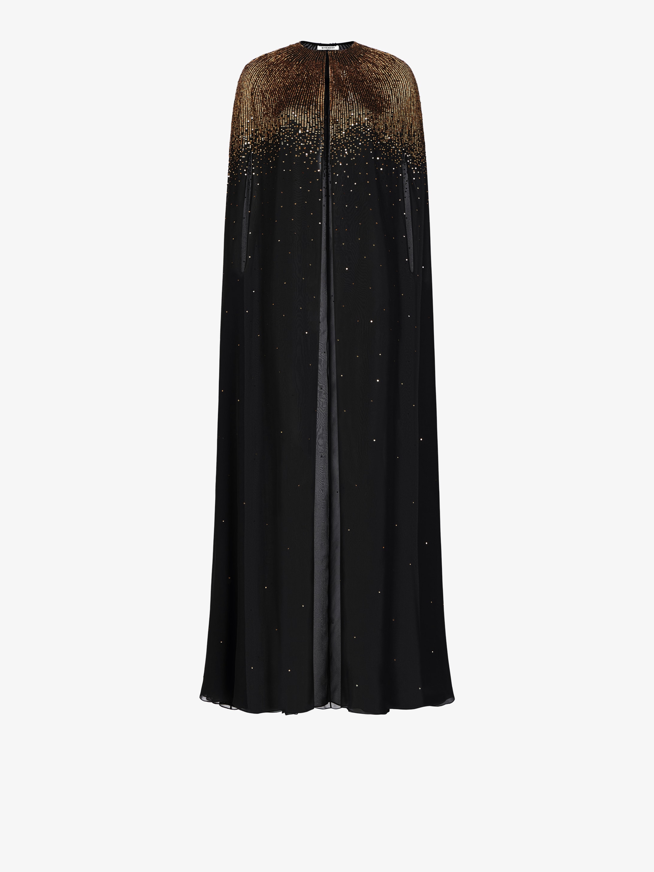 Sequins embroidered evening cape in silk