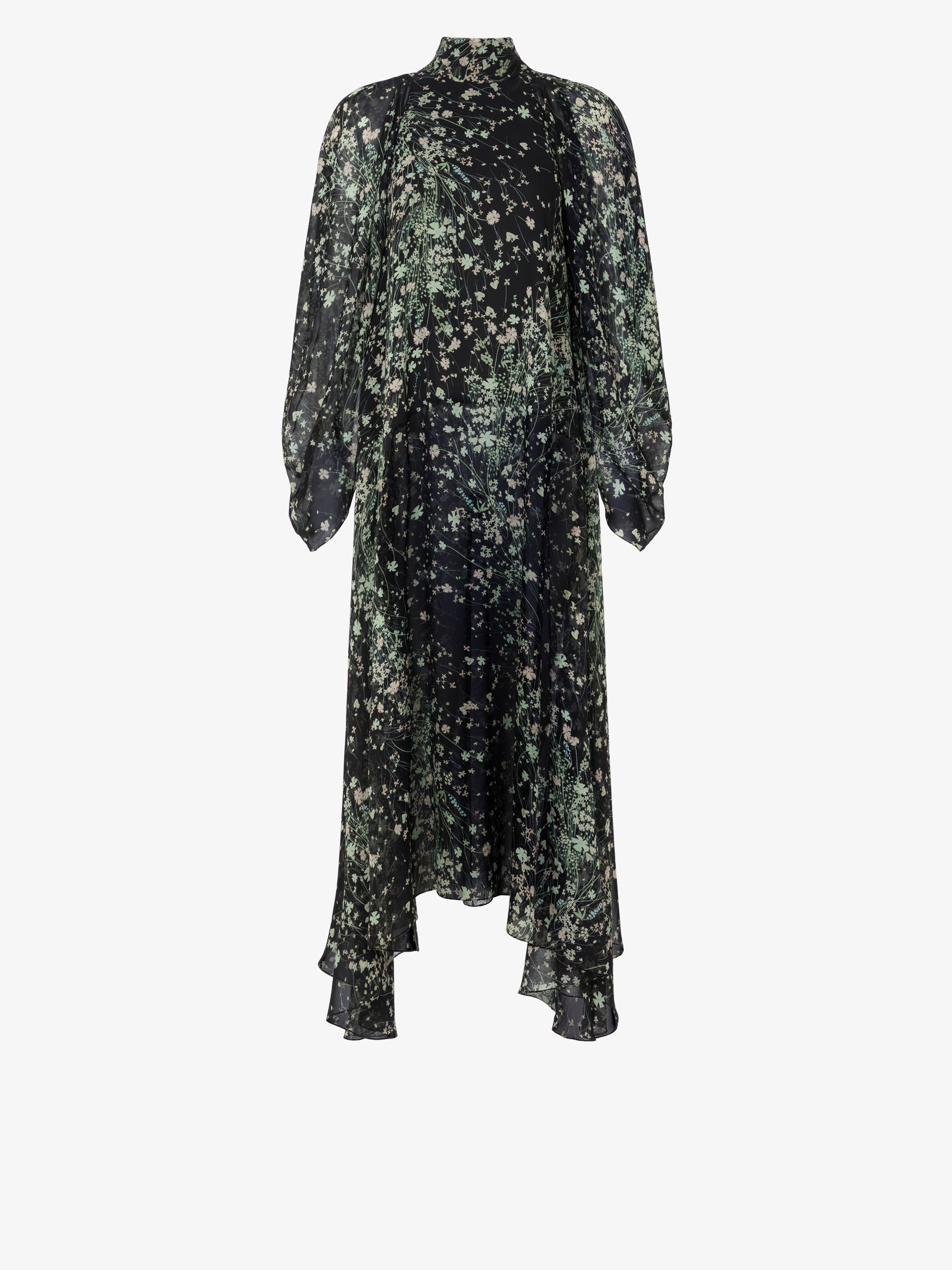 Long silk dress with floral print