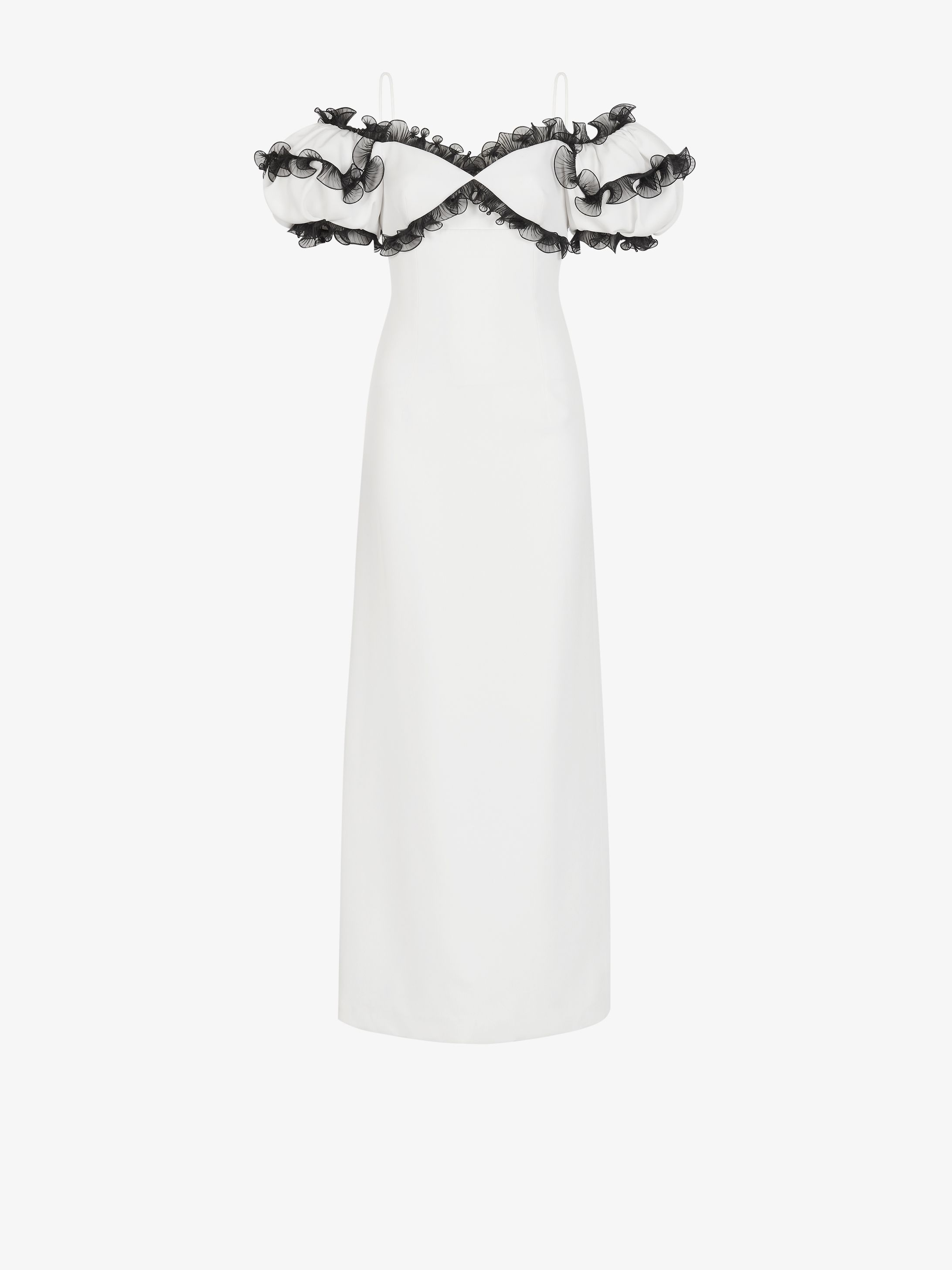 Two tone dress in twisty flounces