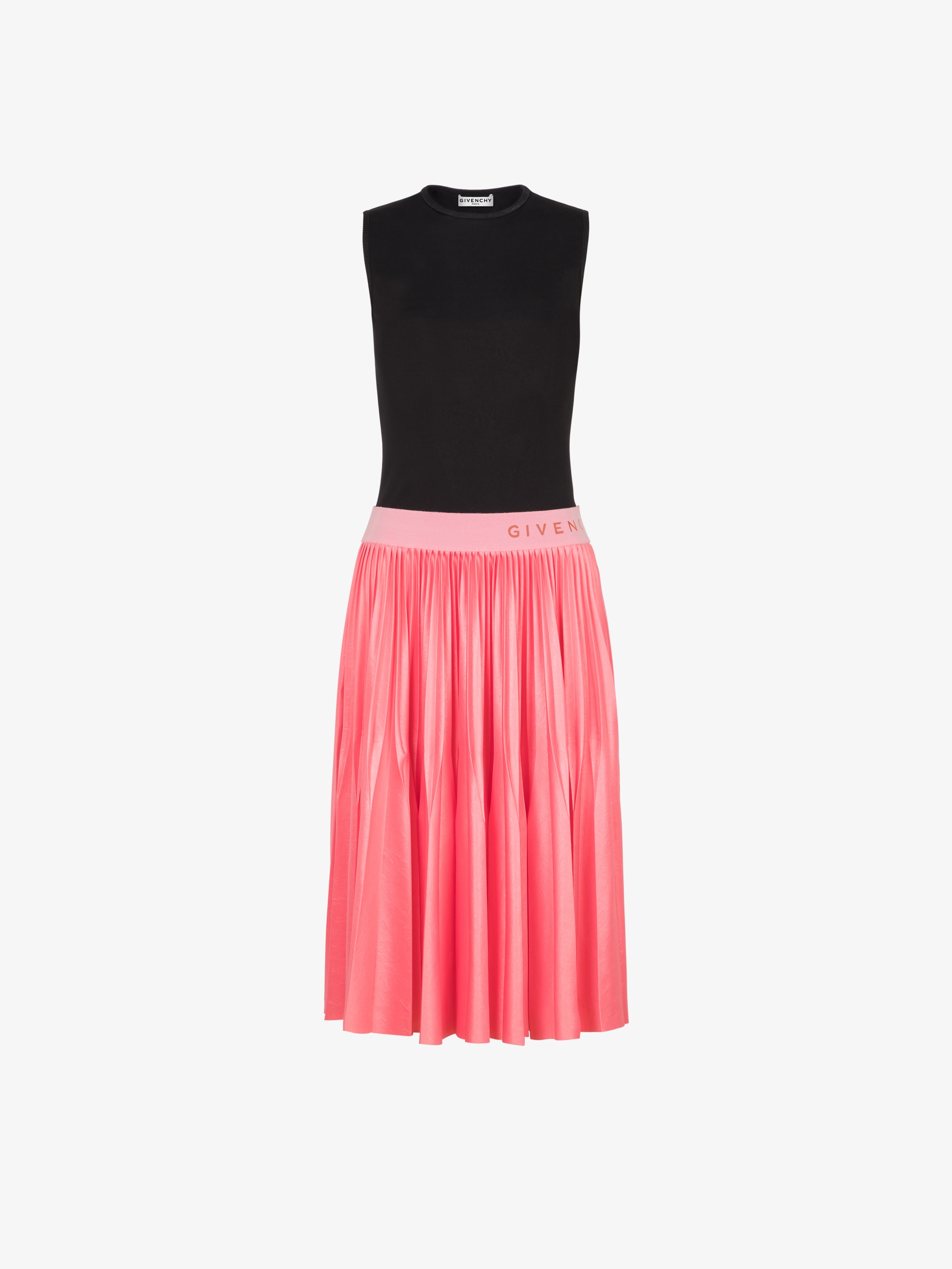 Pleated dress in varnished jersey