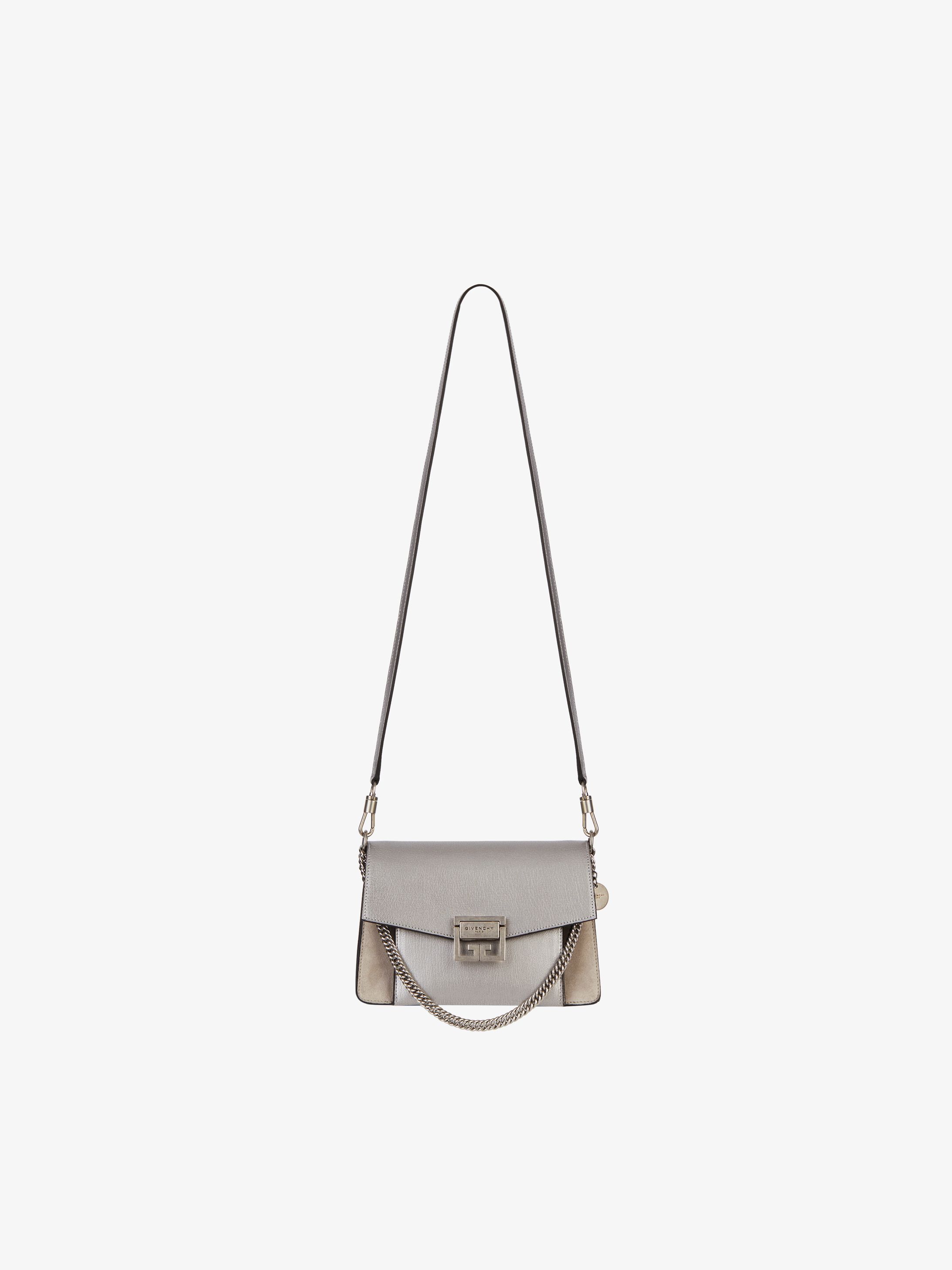 Metallized small GV3 bag in leather and suede