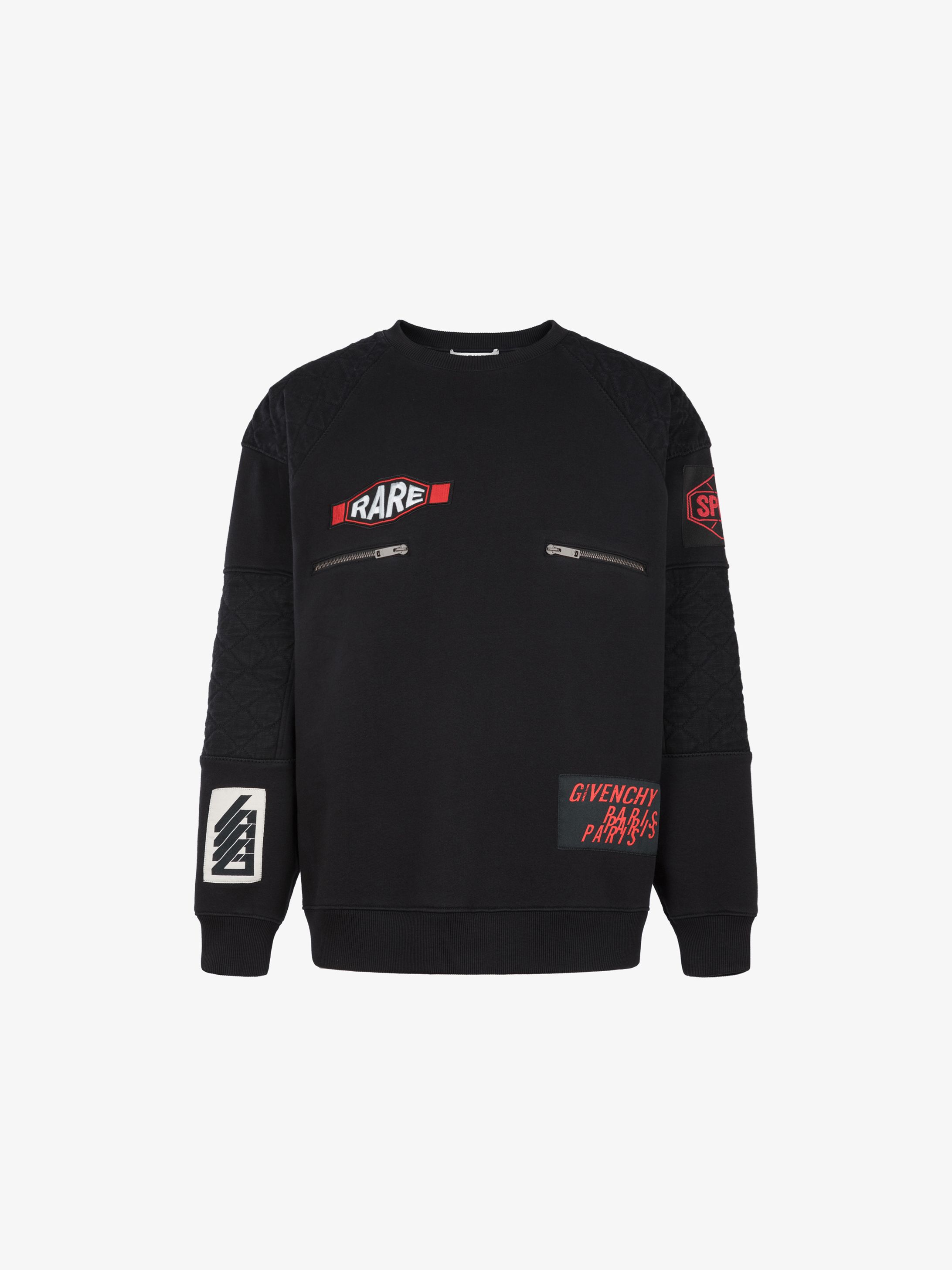 Bi-material sweatshirt with patchs