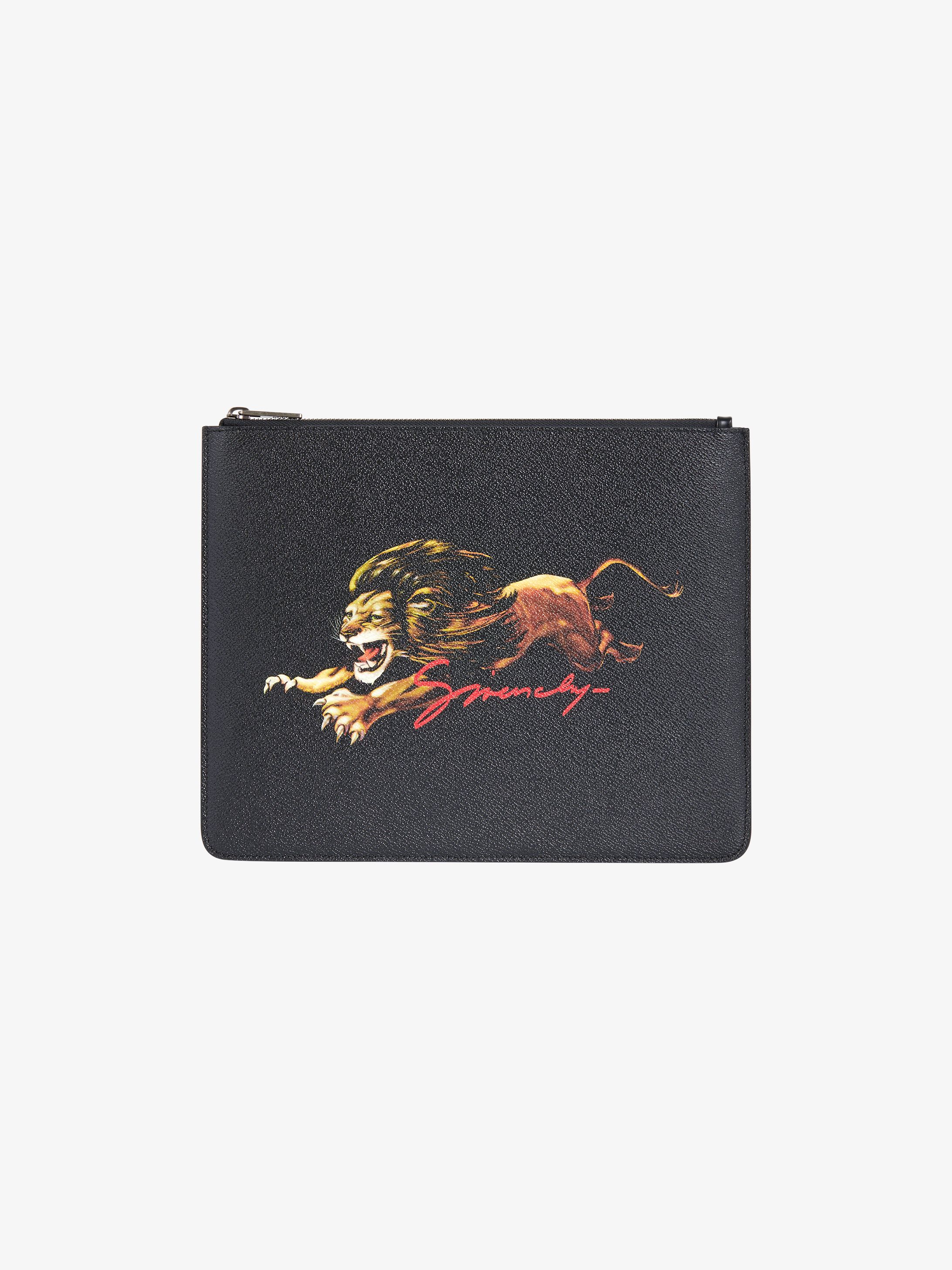Large pochette Lion en toile enduite