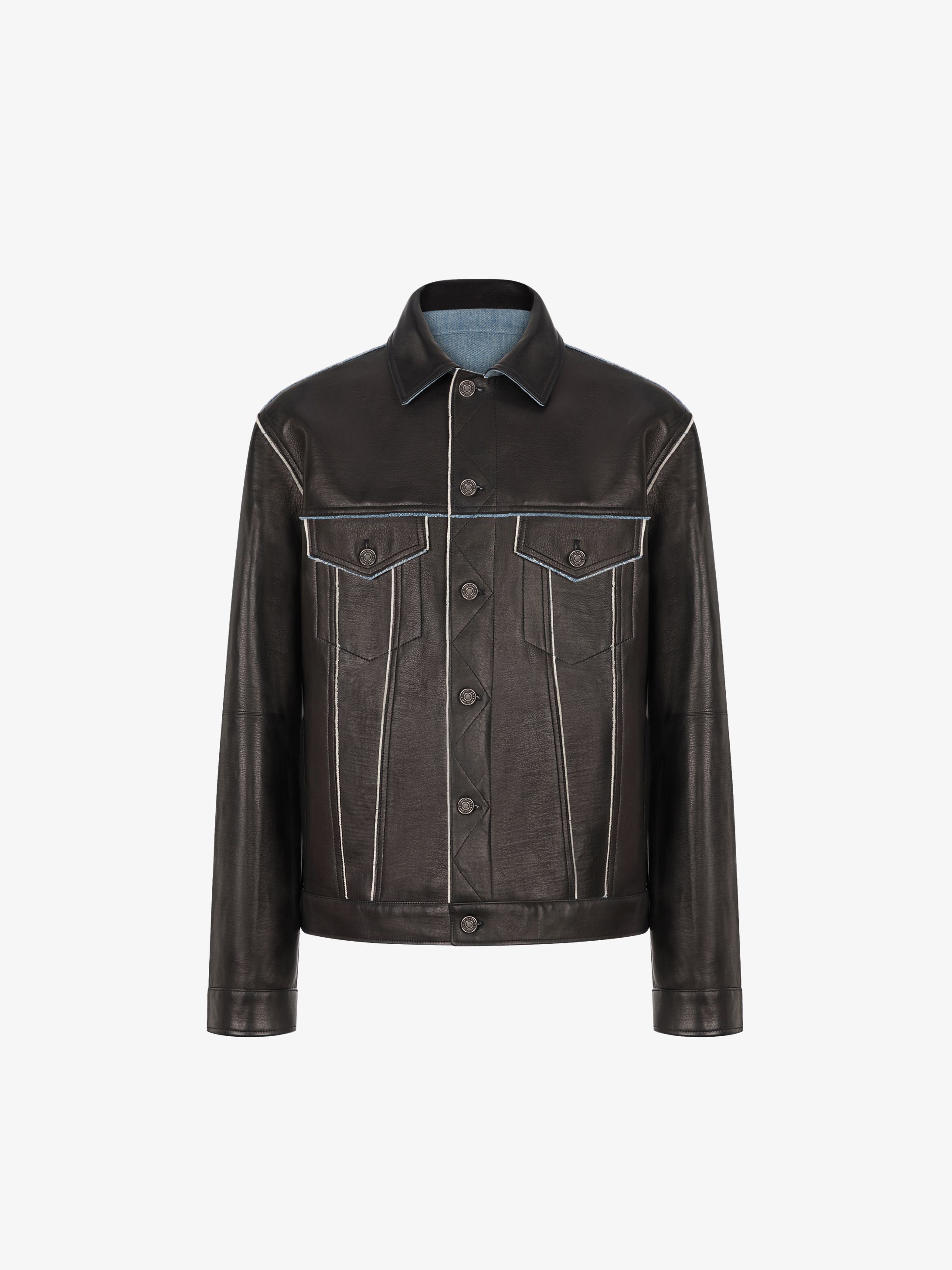 Jacket in leather and denim