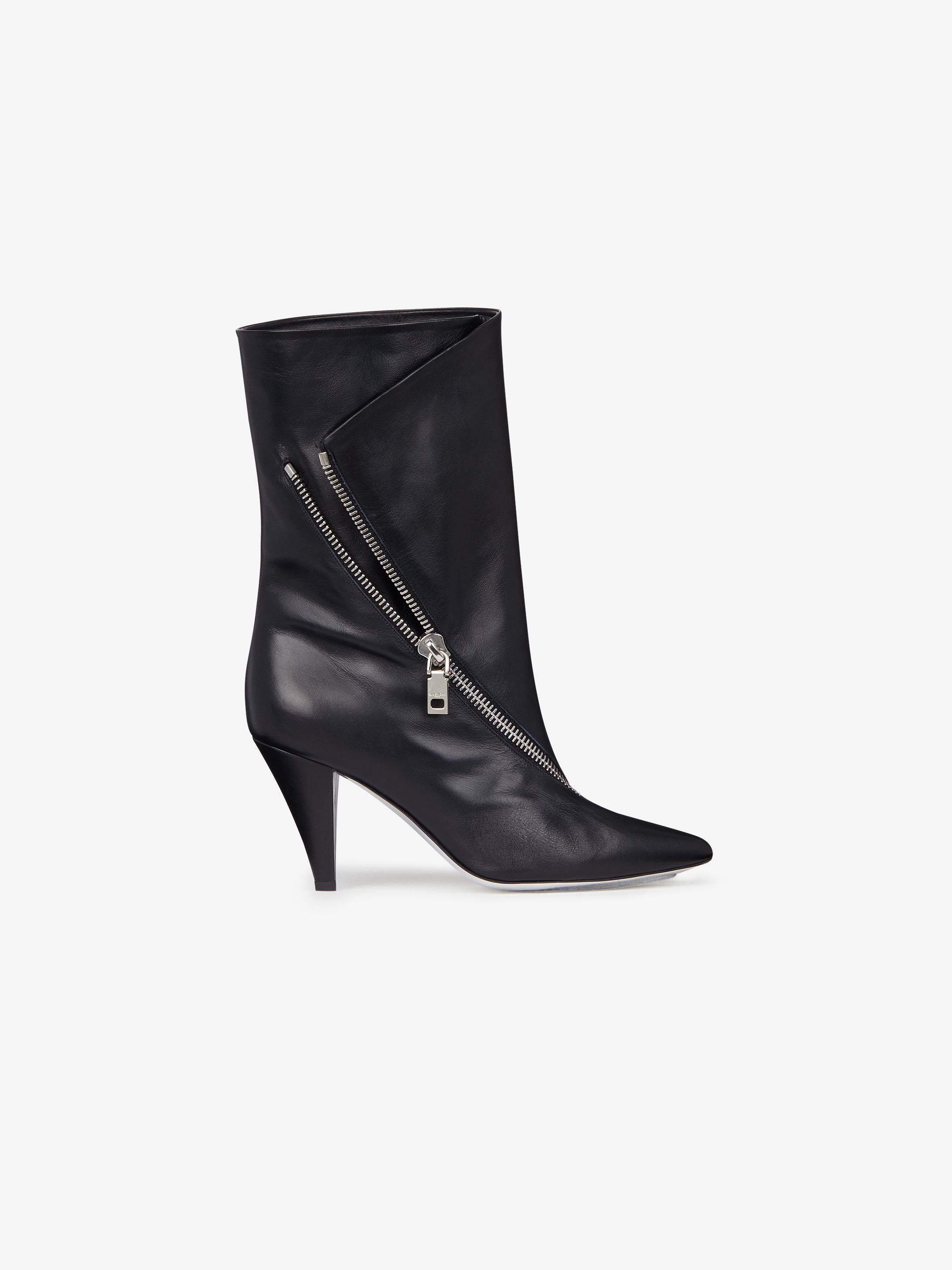 Bottes mi-hautes en cuir à zip métallique