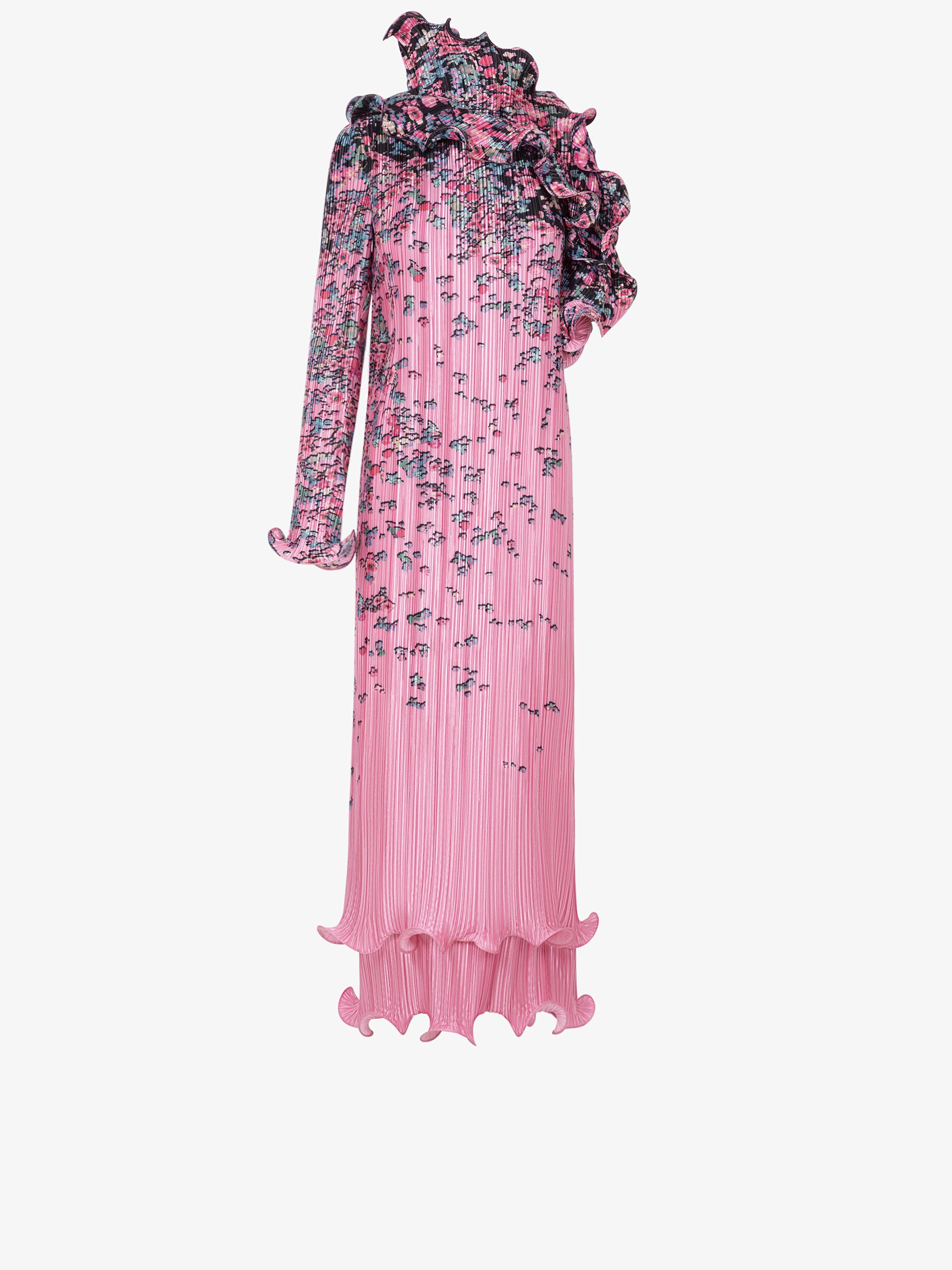 Robe plissée asymétrique à imprimé floral
