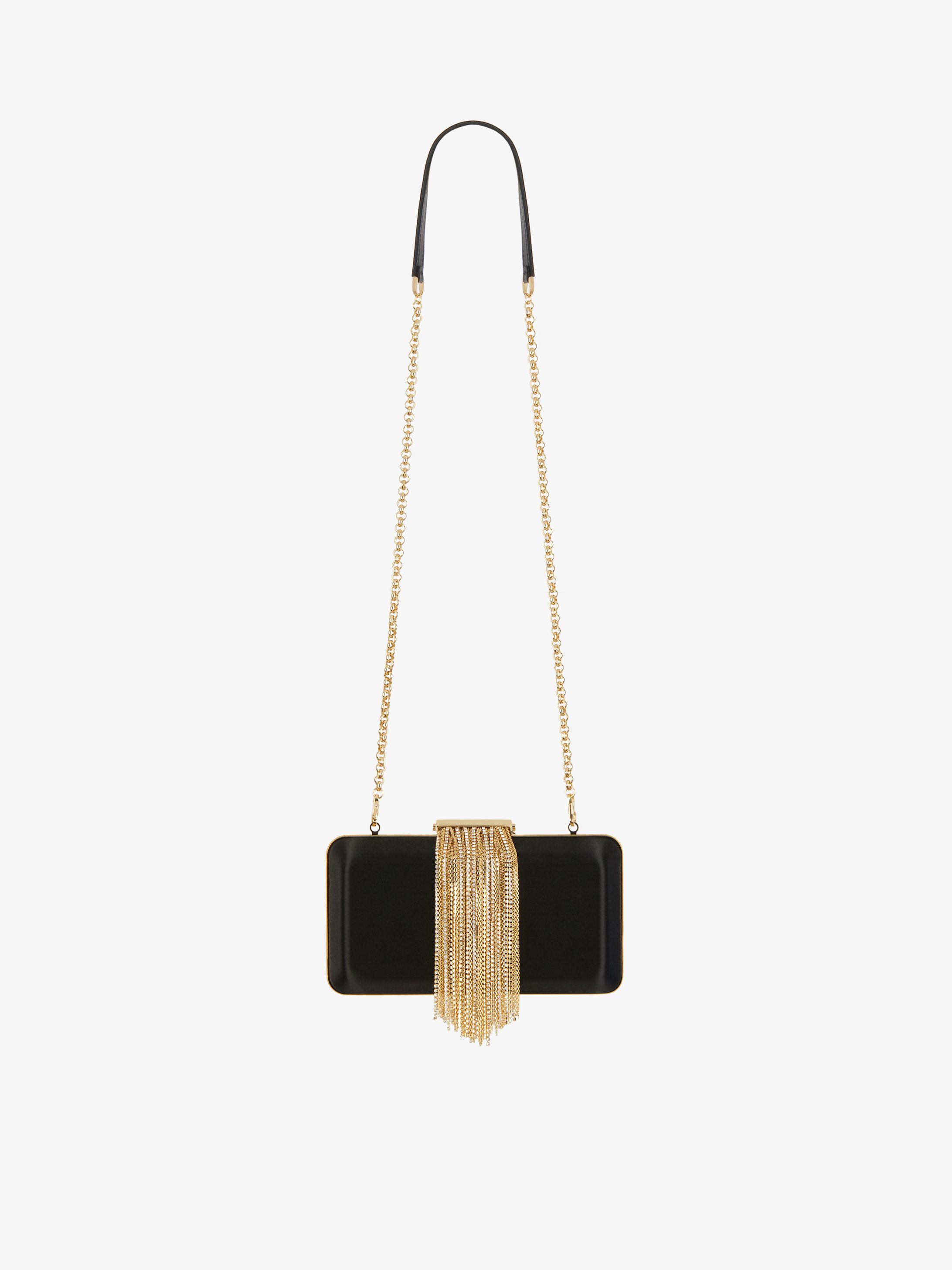Minaudiere in satin with rhinestone fringes