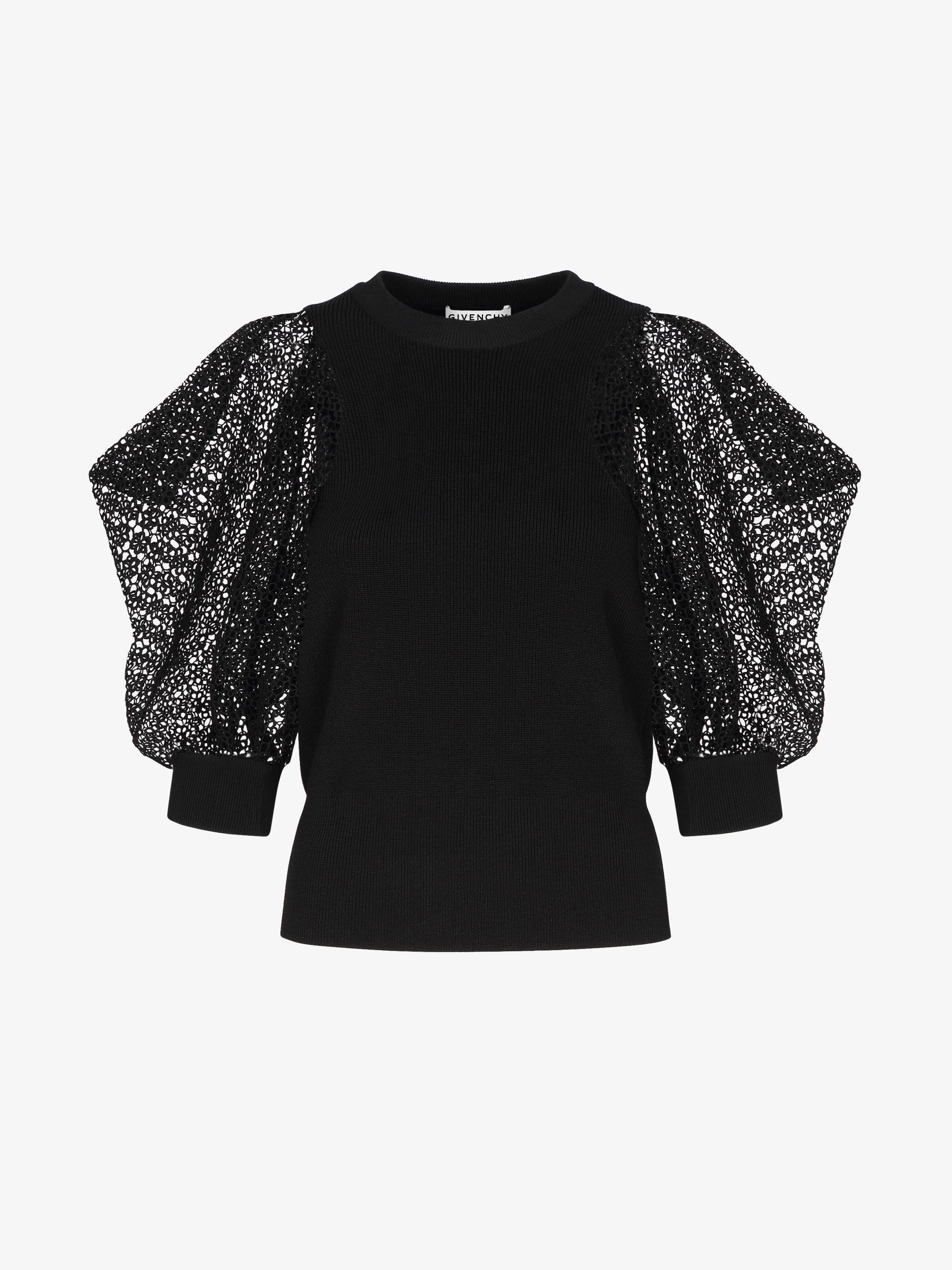 Sweater with puffy sleeves in guipure