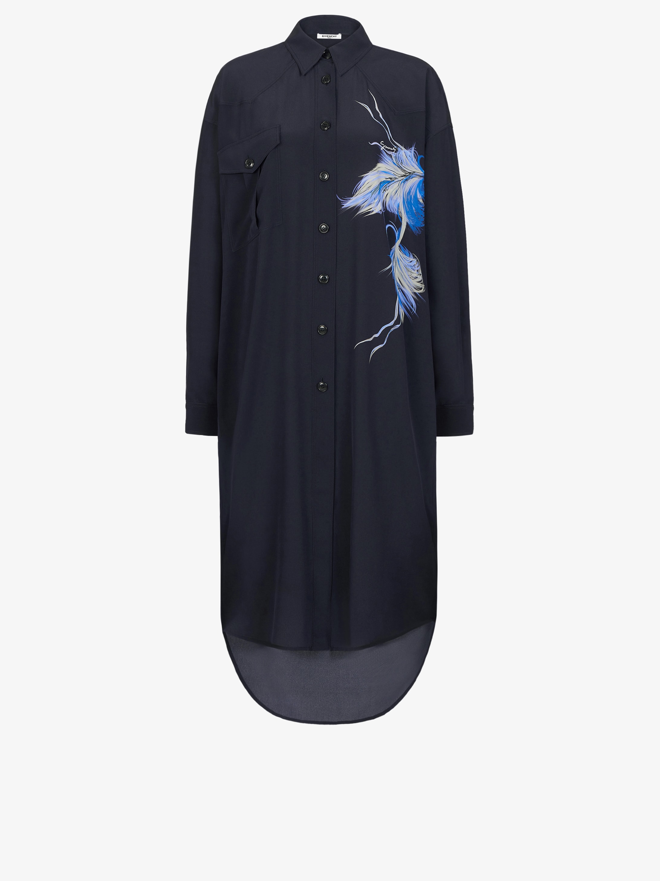 Birds printed shirt dress in silk