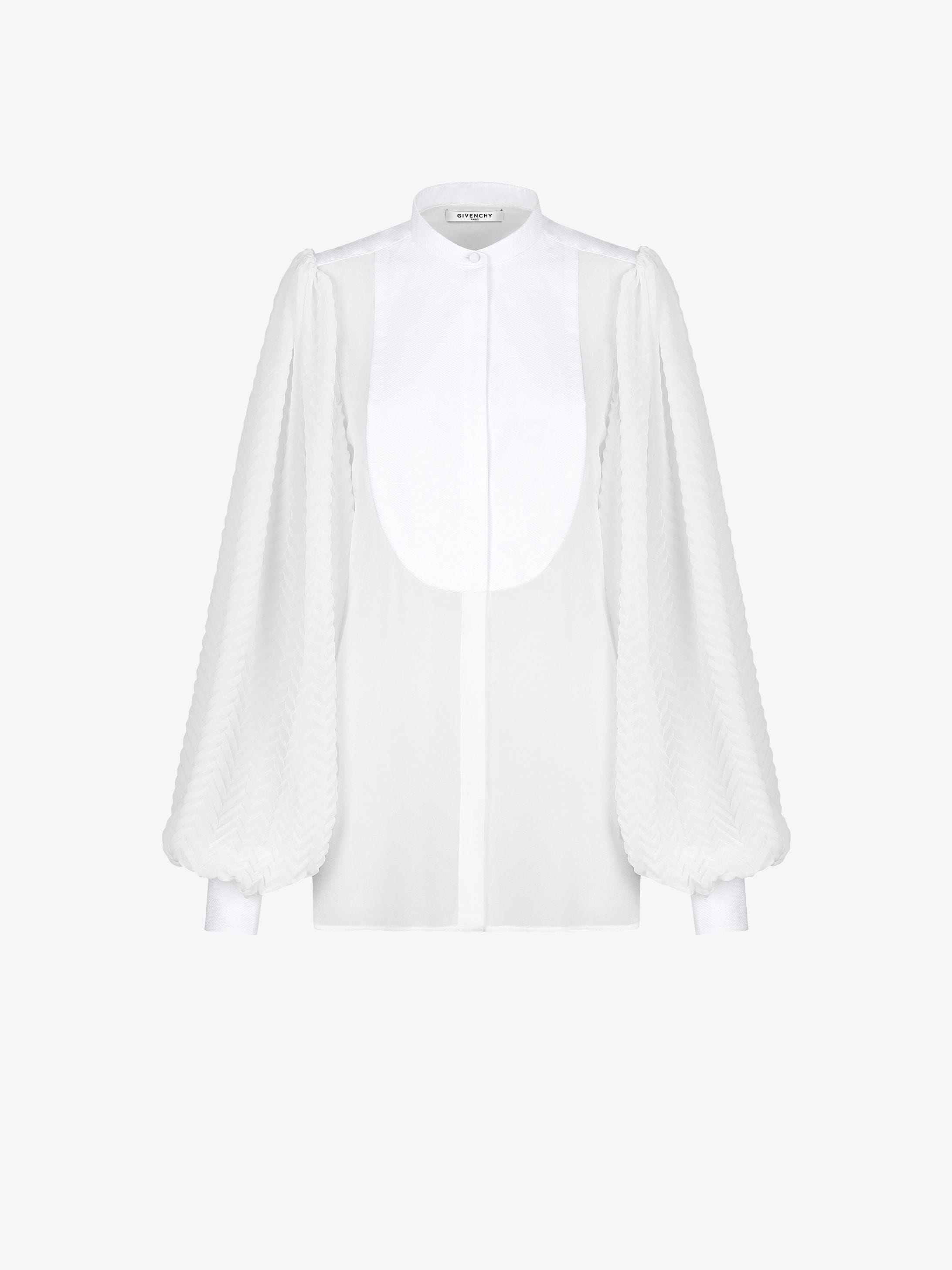 Blusa di seta con maniche plissé