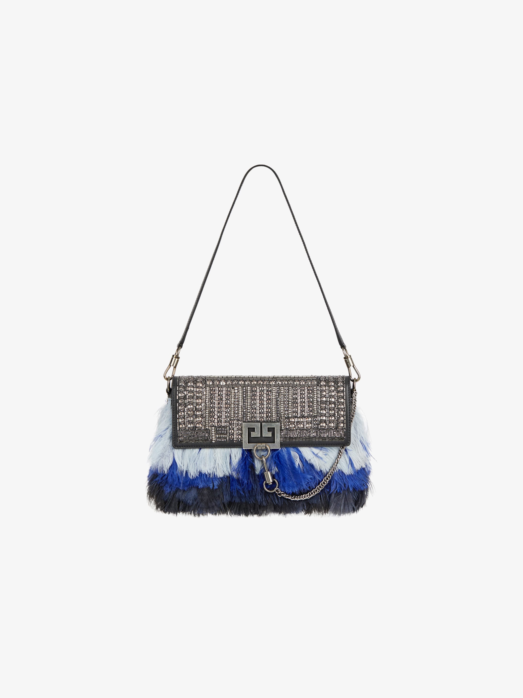 Crytals and feathers embroidered Charm bag