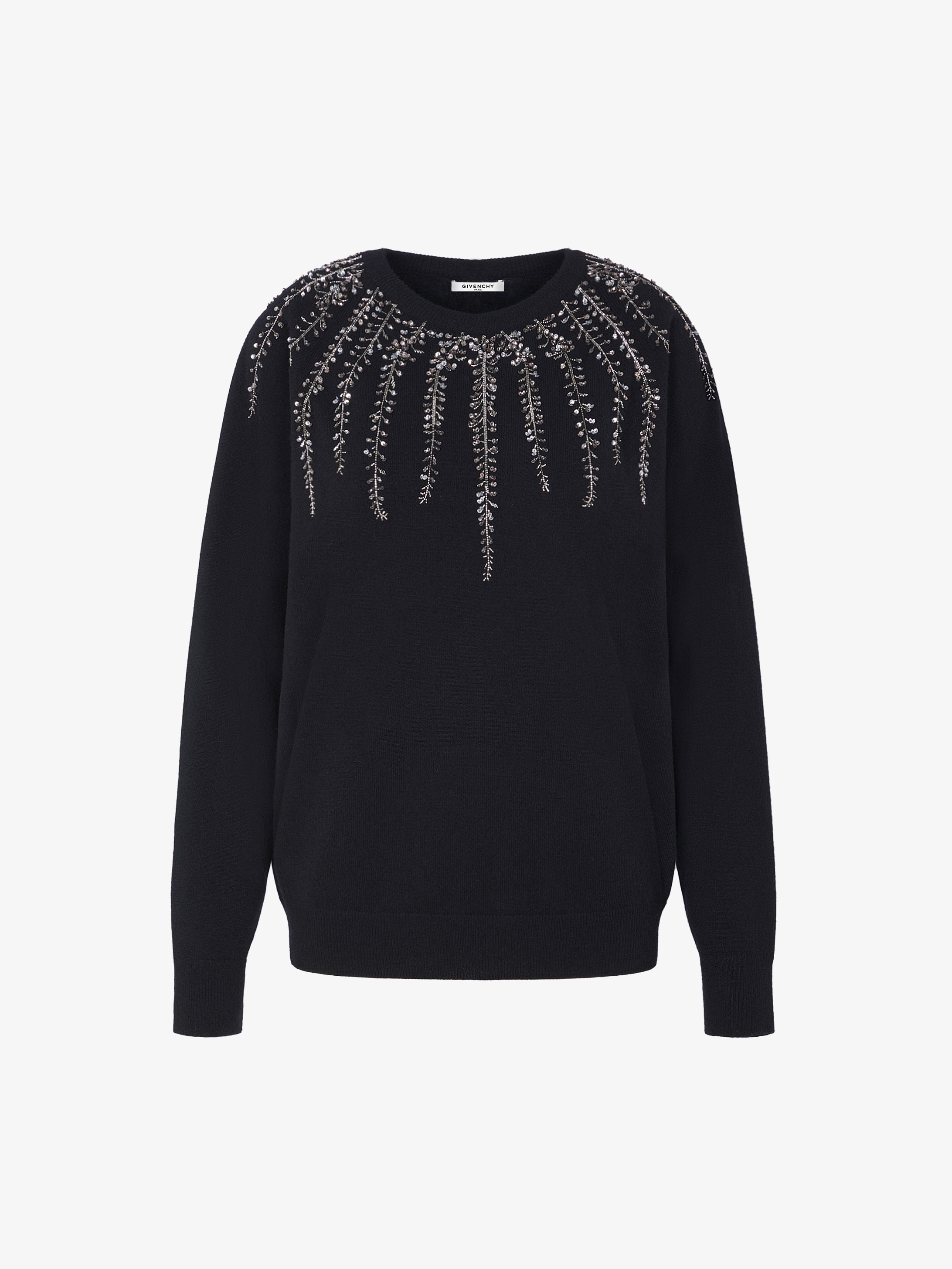 Sweater in wool and cashmere with plant-motif embroidery