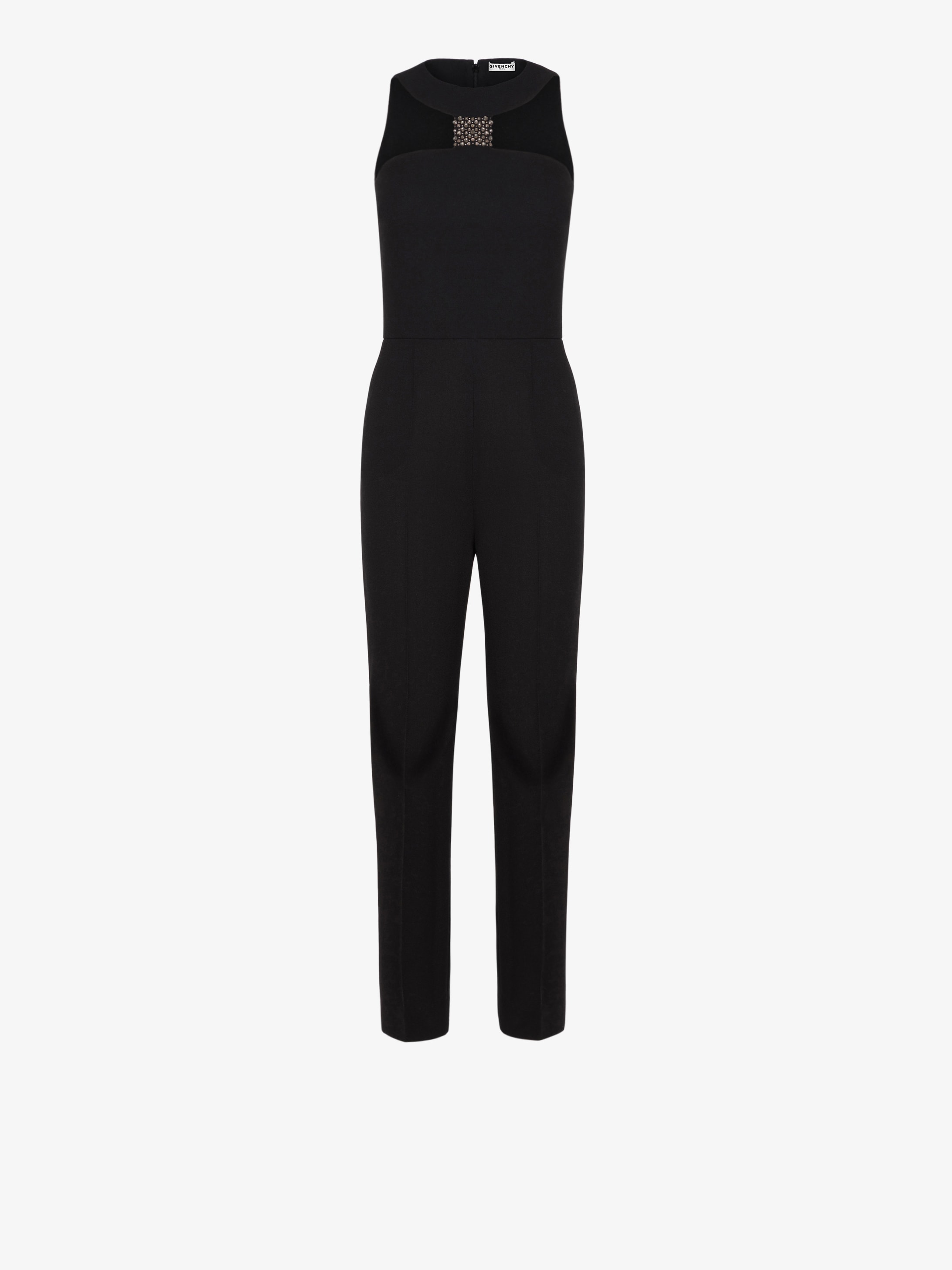Jumpsuit in crêpe de laine with graphic neckline