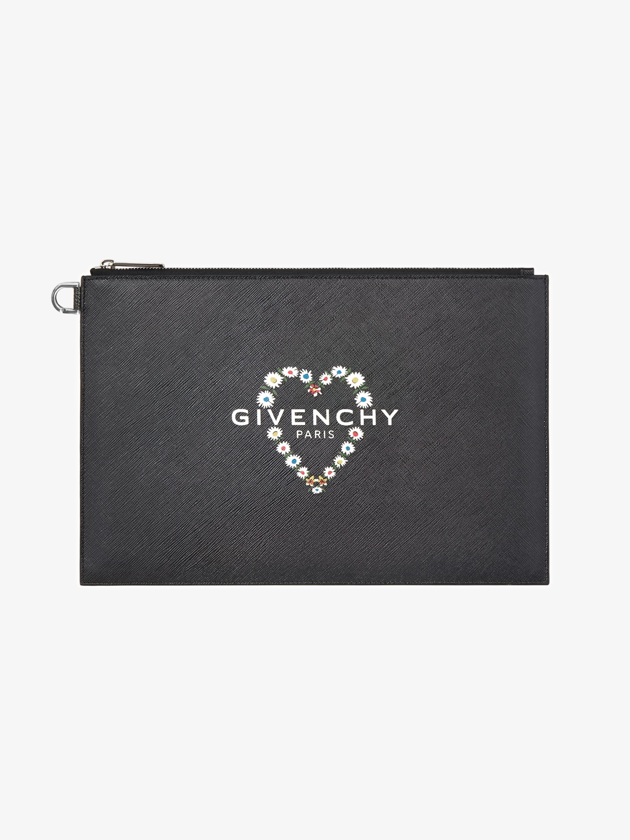Floral printed heart pouch in coated canvas