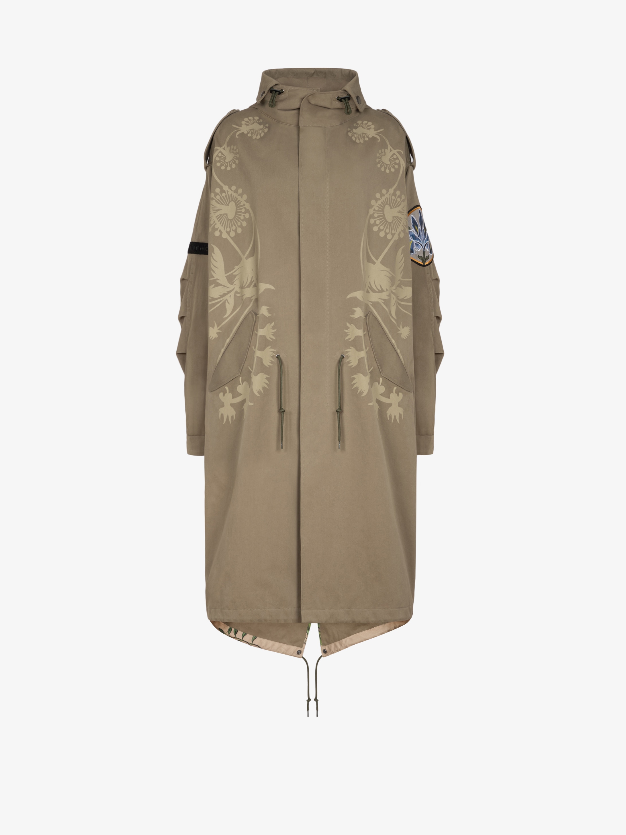 Parka oversized à imprimés et patchs floraux