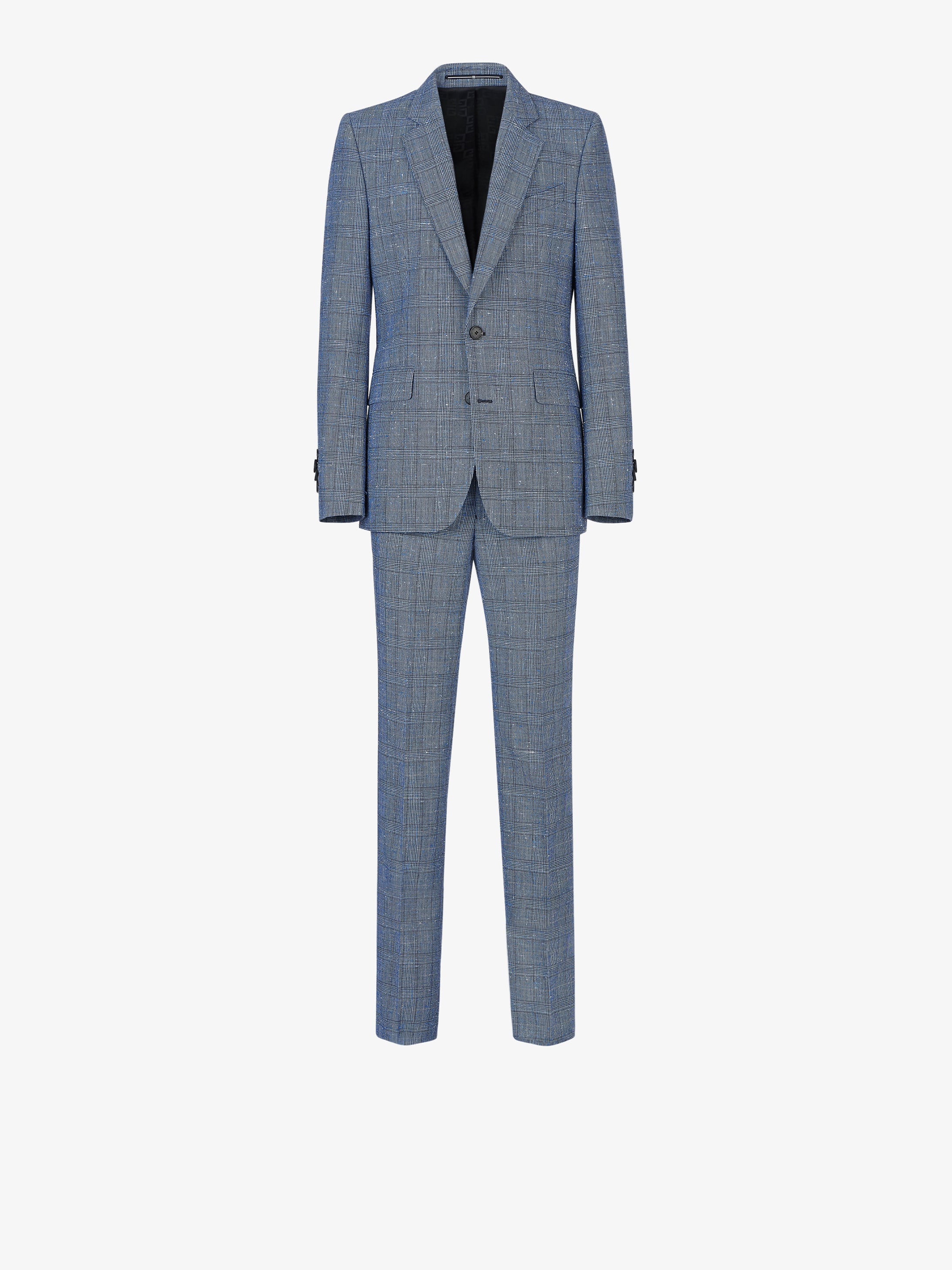 Slim fit flamed checked suit in wool