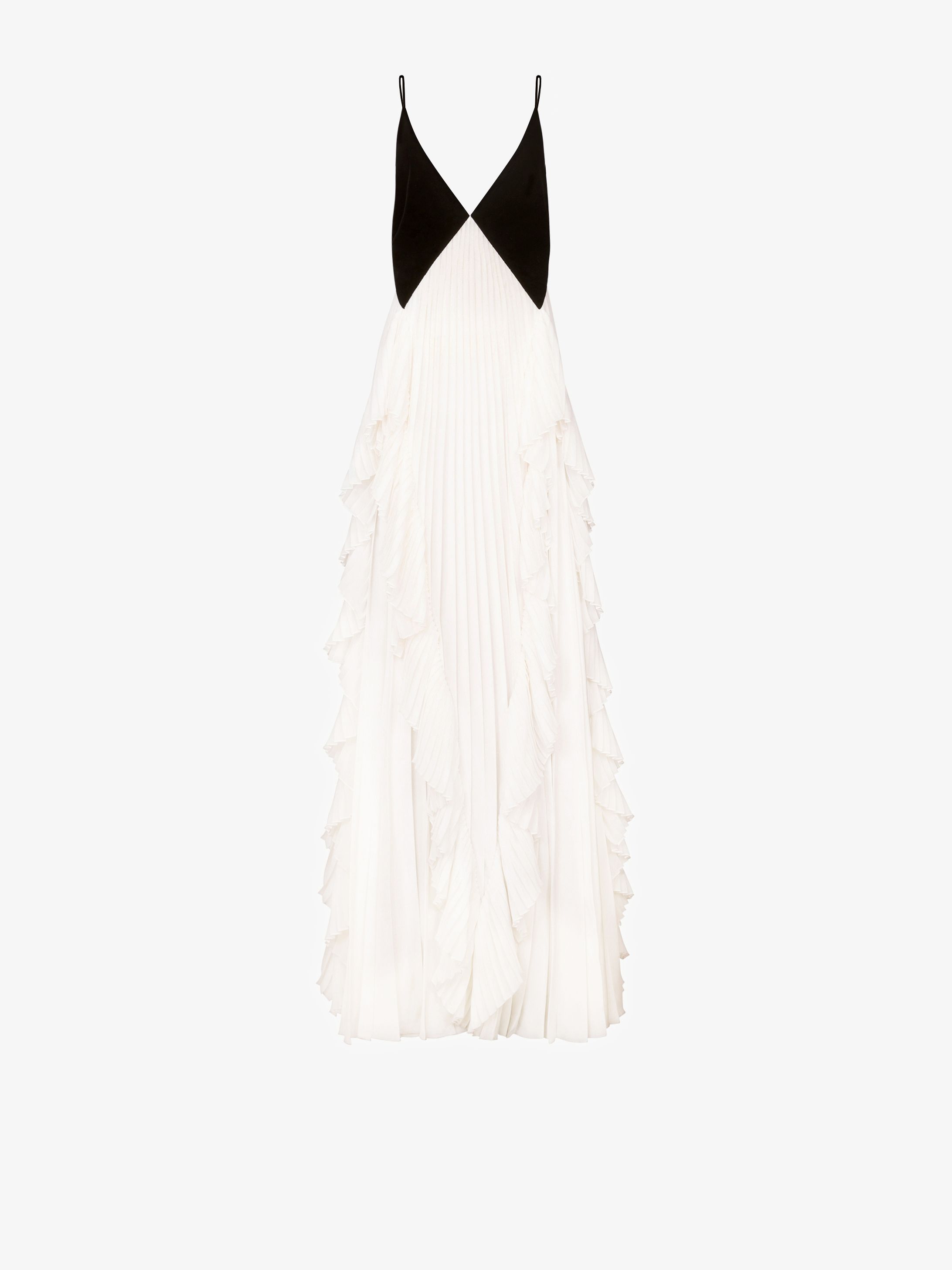 Evening pleated dress in velvet and silk