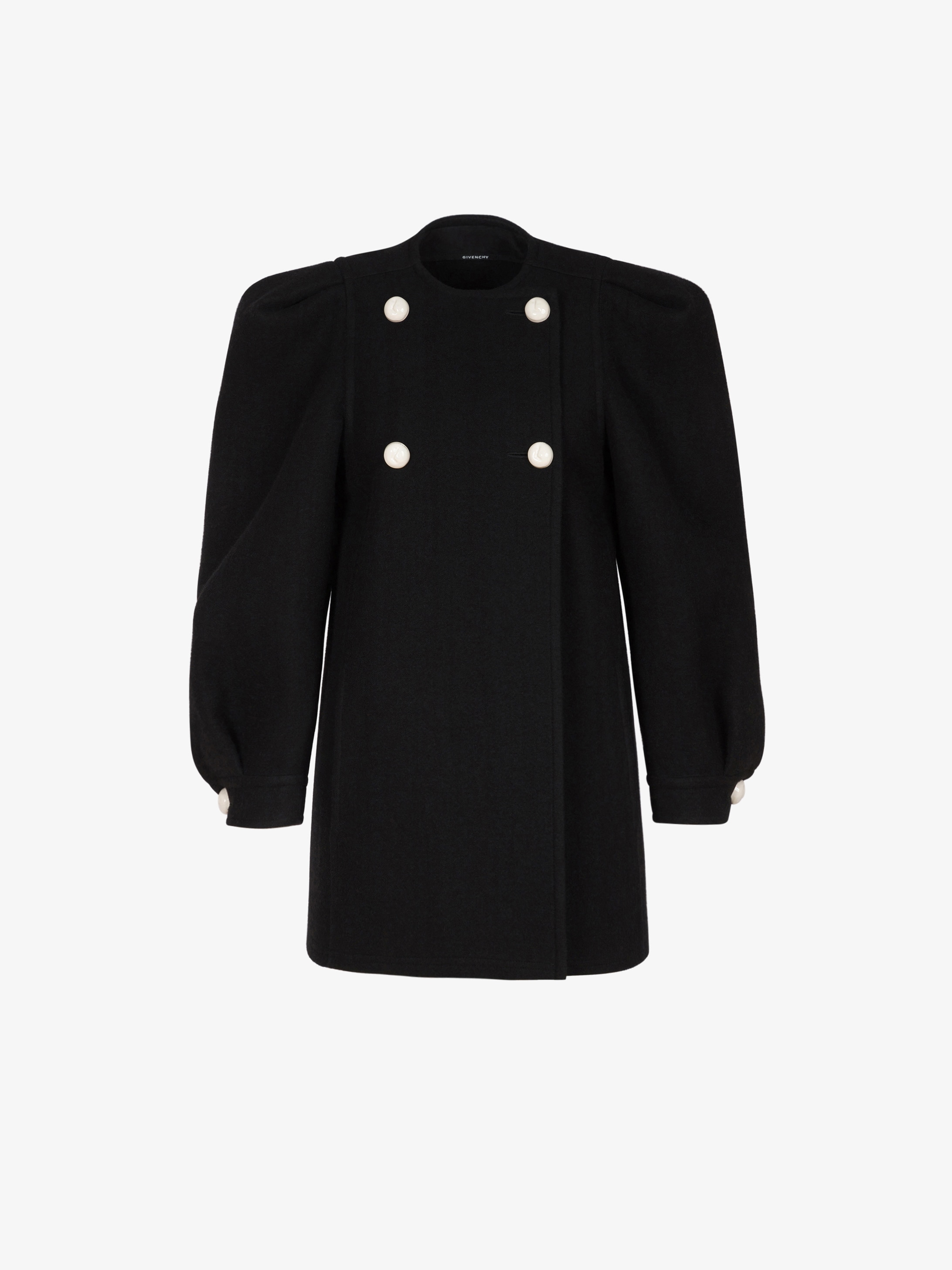 Wrap coat with puffed short sleeves