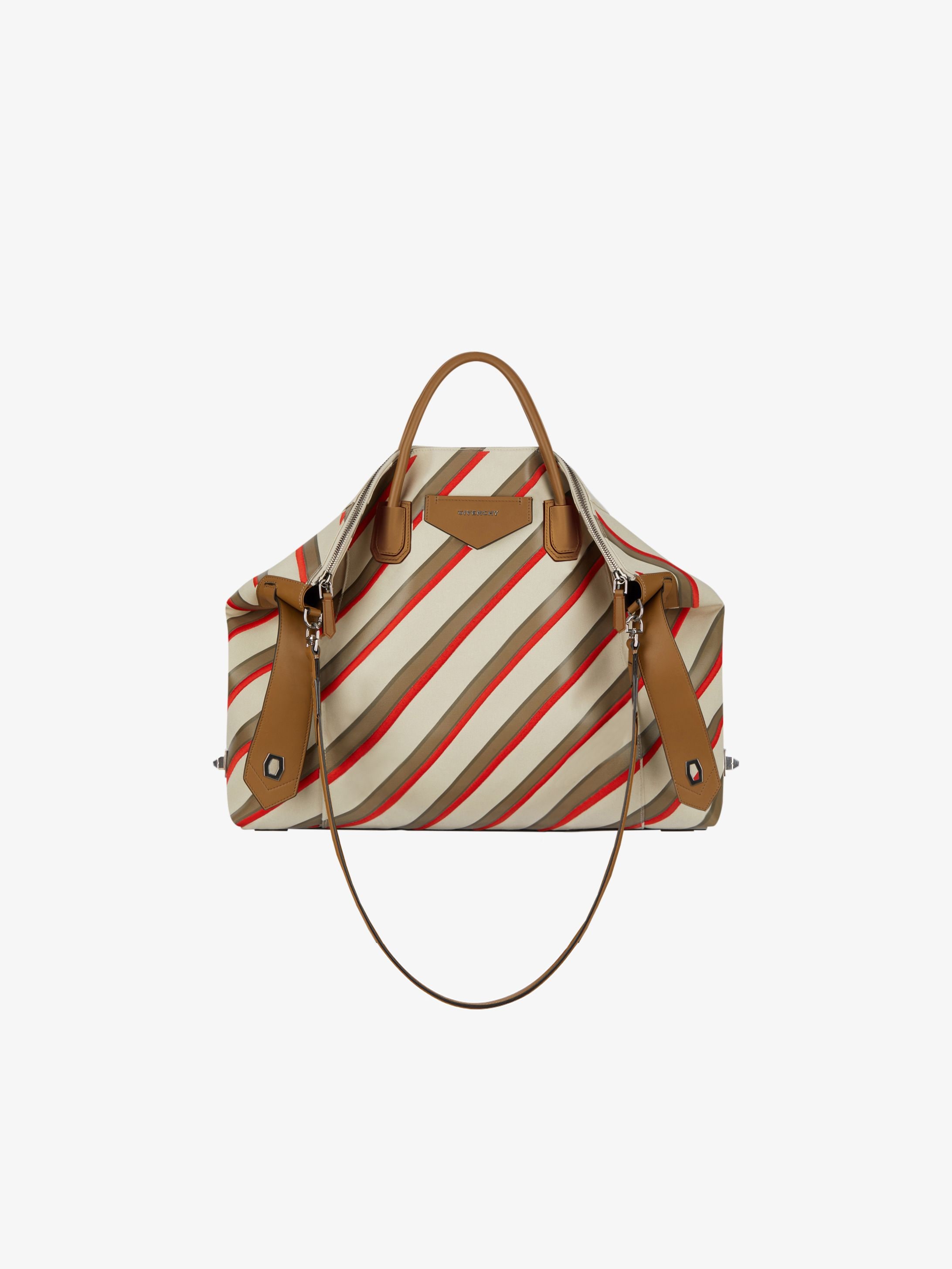 Large Antigona Soft bag in striped embroidered canvas