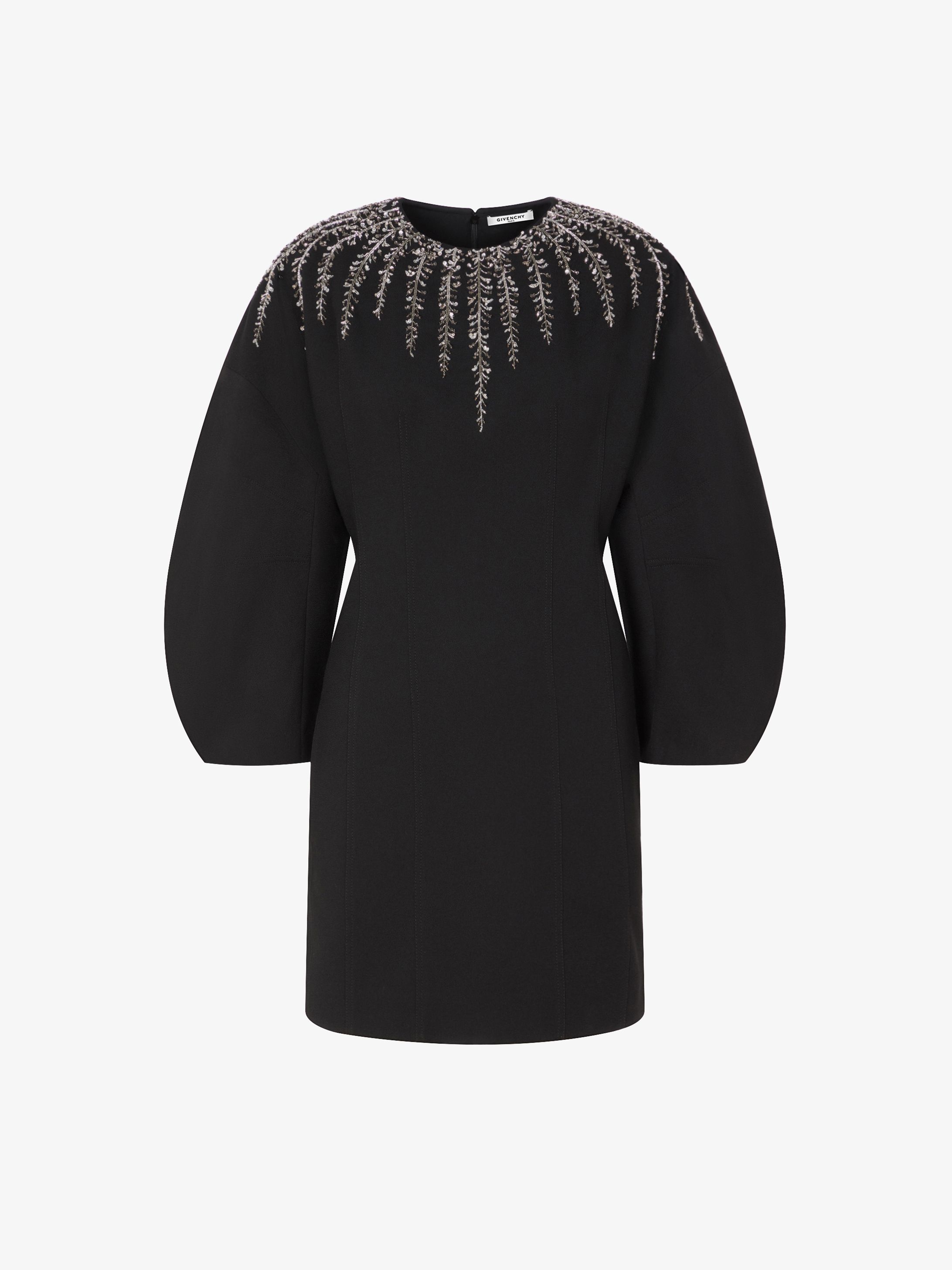 Embroidered short dress with oversized sleeves