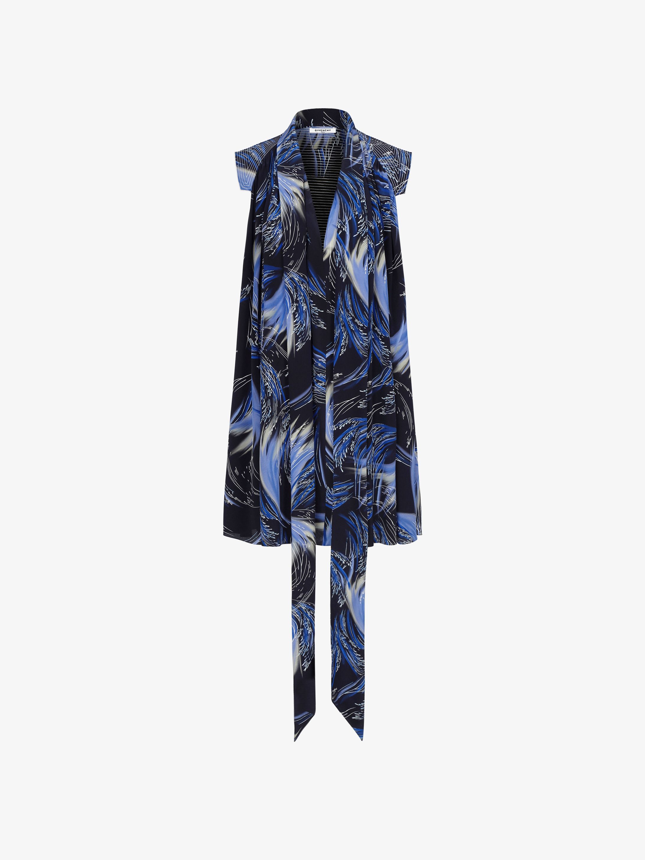 Robe courte imprimée Vagues à col foulard