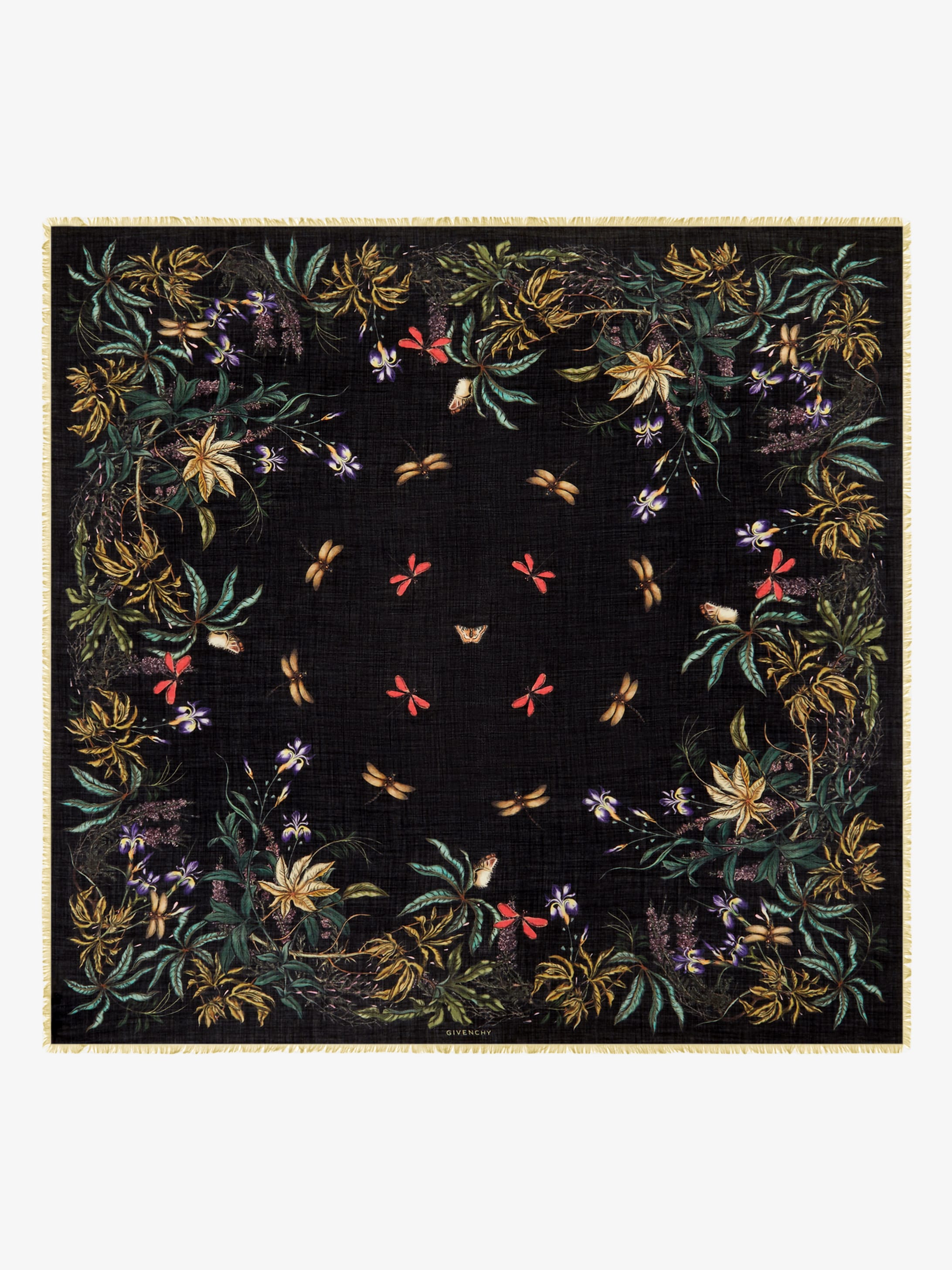 Large scarf in floral printed cashmere and silk