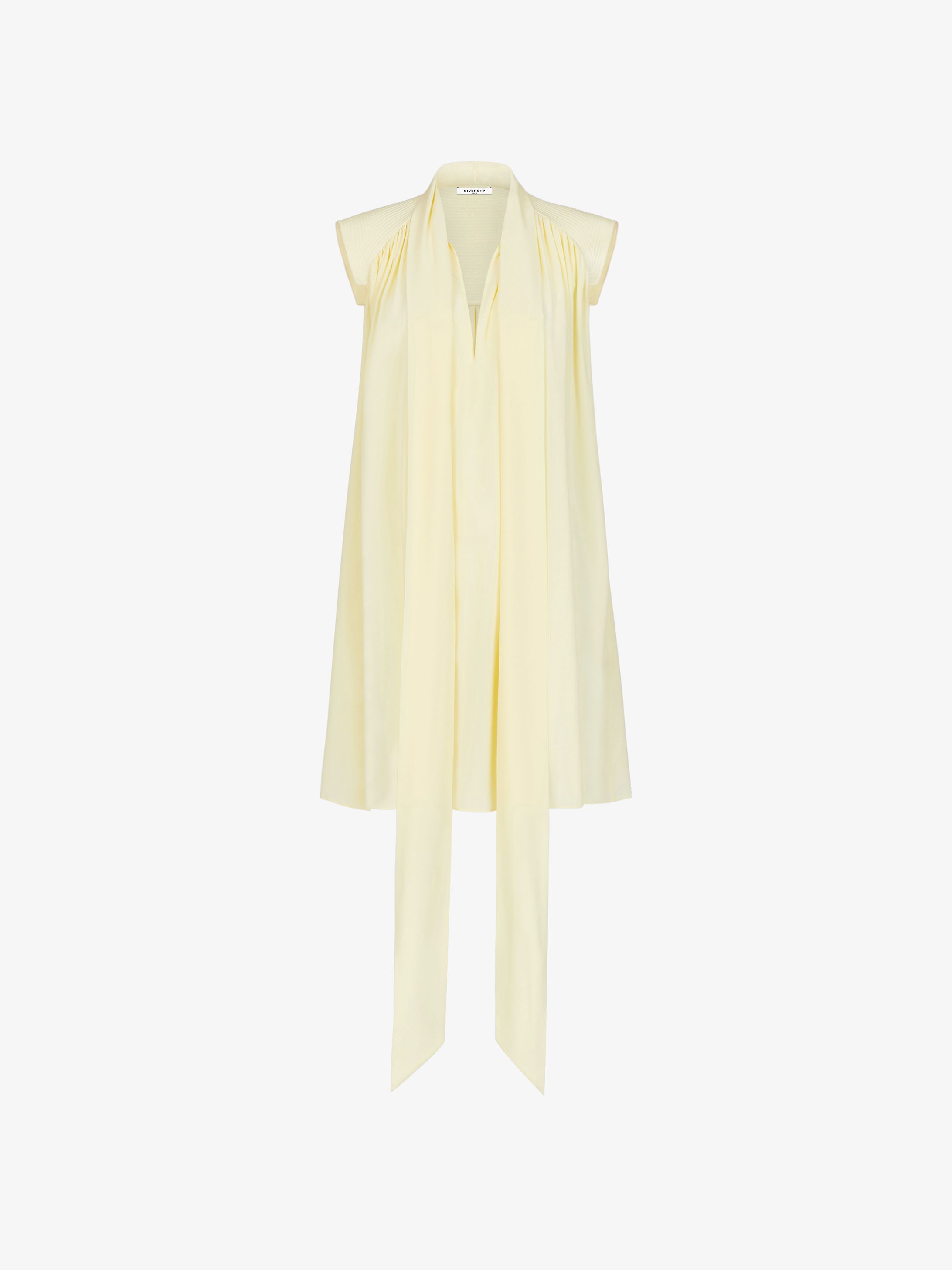 Short dress with scarf collar and stitching