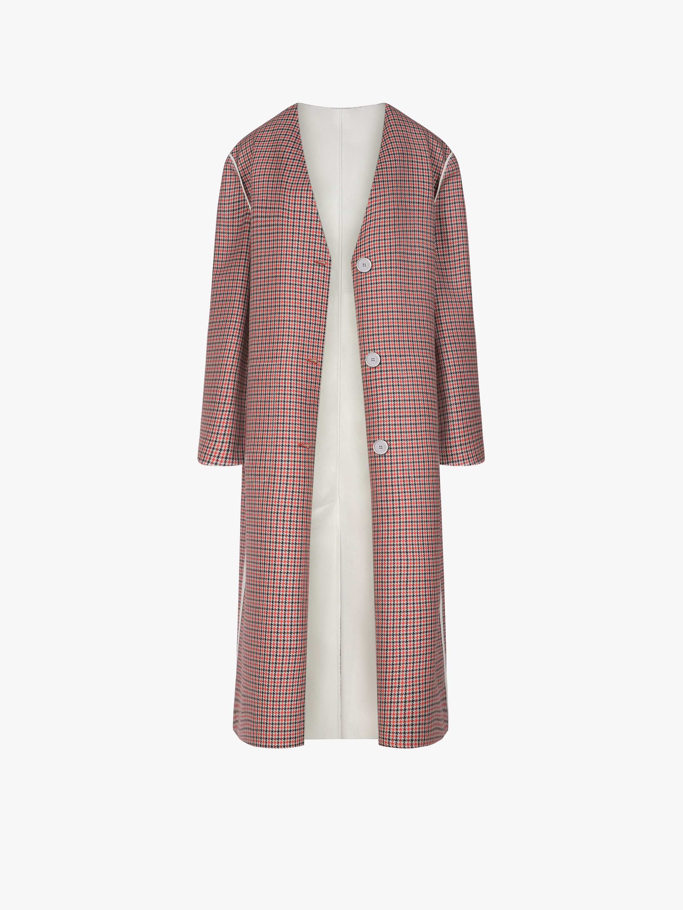 Wrap reversible coat in leather and wool