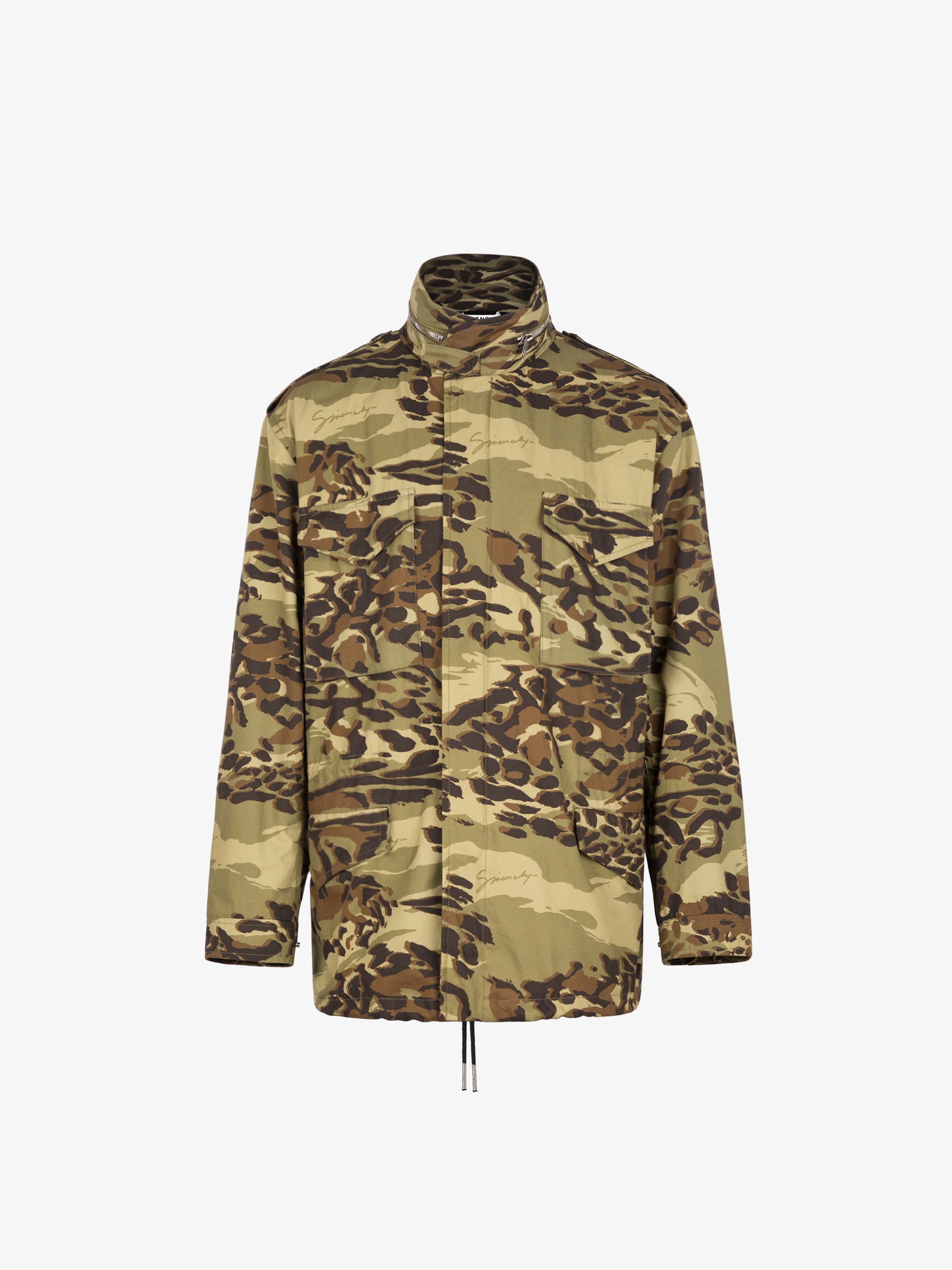 Multipockets parka in camouflage coton twill