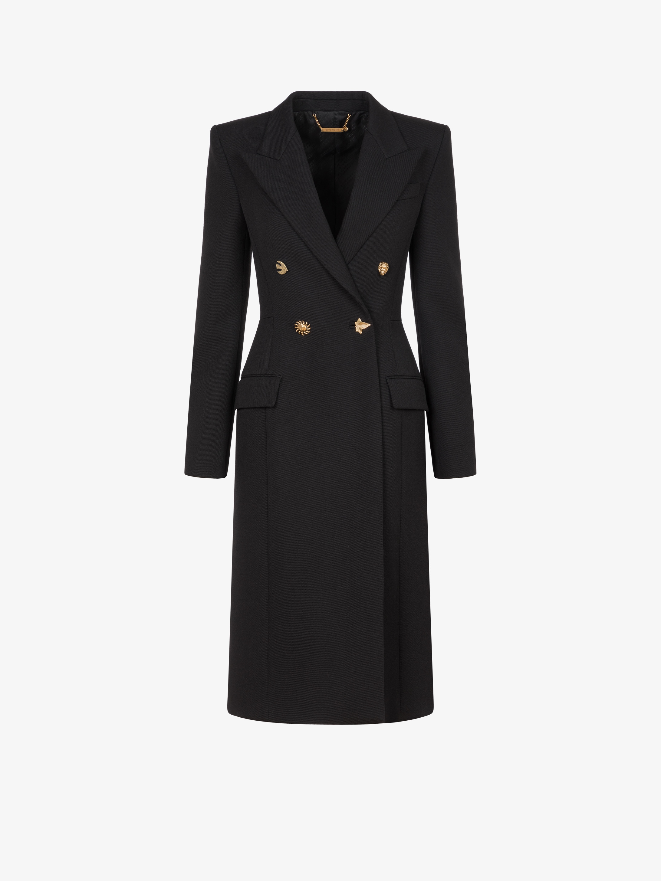 Manteau croisé en laine à boutons fantaisie