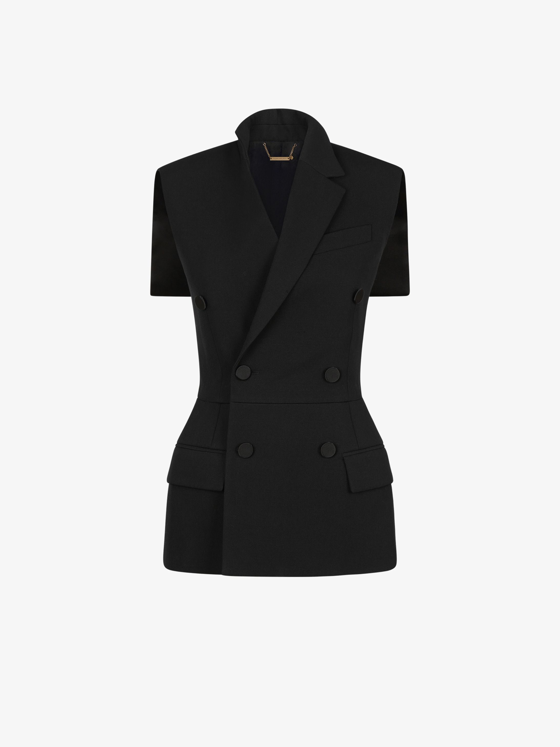 Sleeveless jacket in grain de poudre with cape
