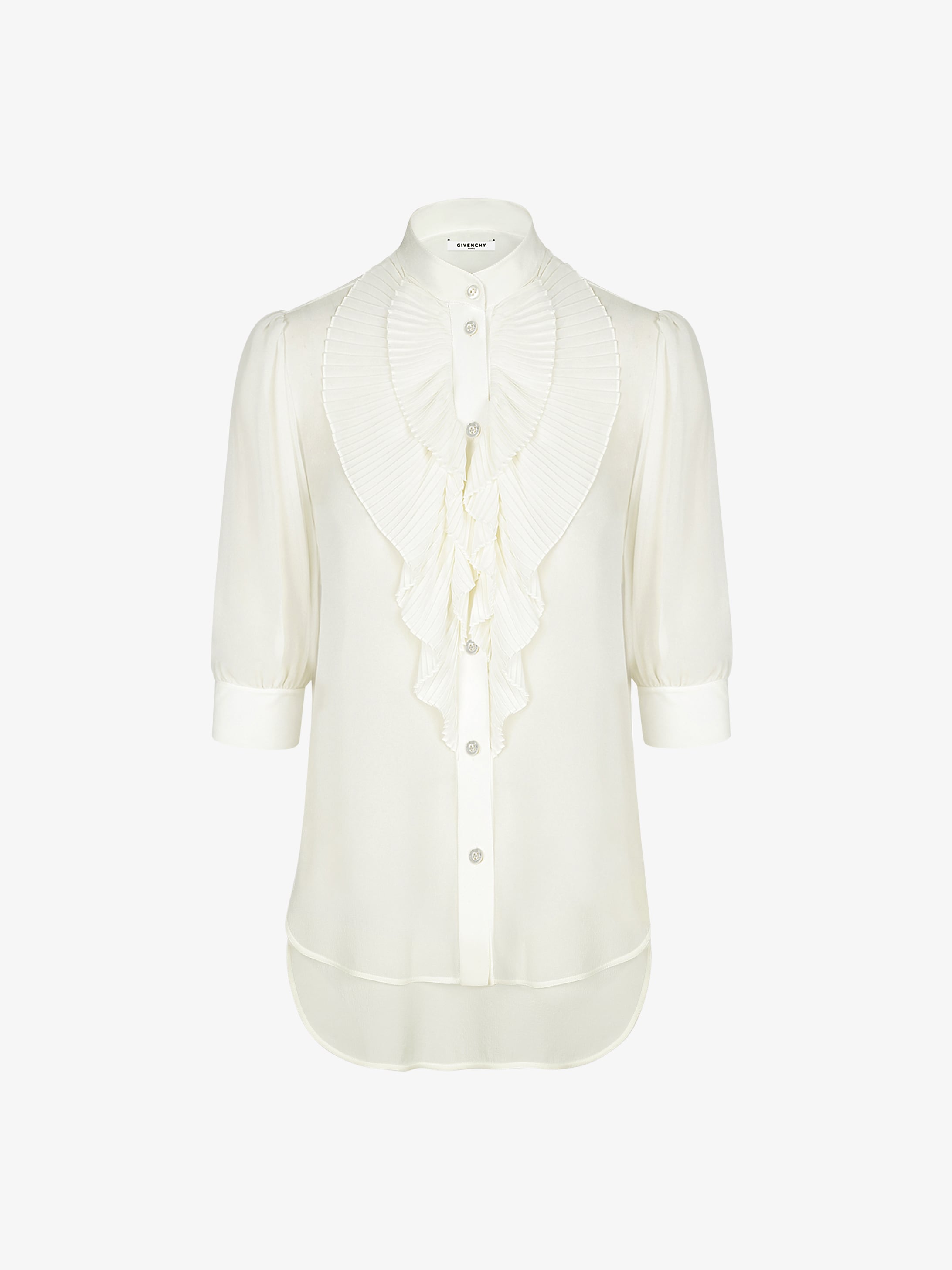 Shirt with pleated ruffles in silk