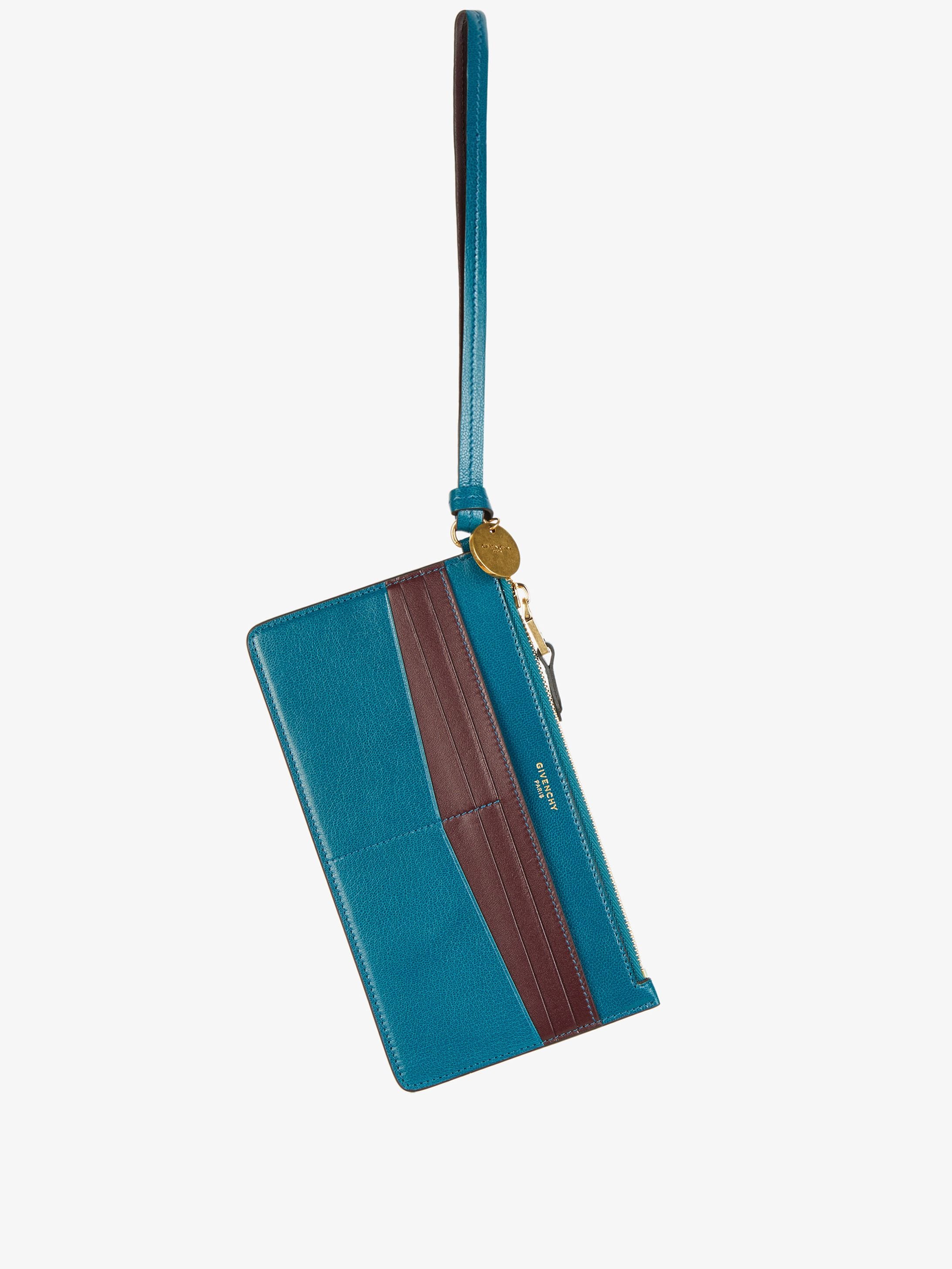 Pochette porte-cartes à dragonne en cuir bicolore