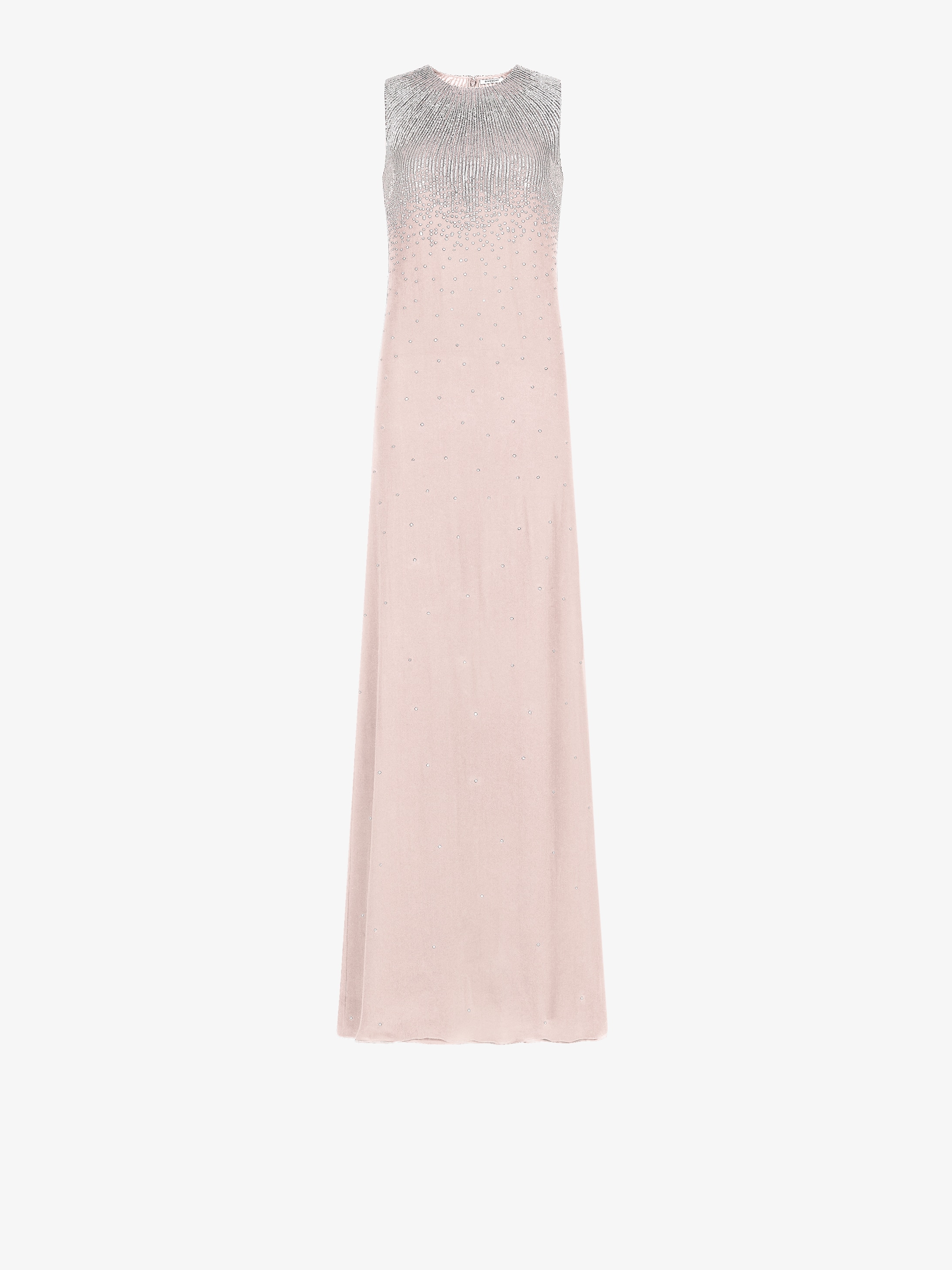 Sequins embroidered evening dress in silk