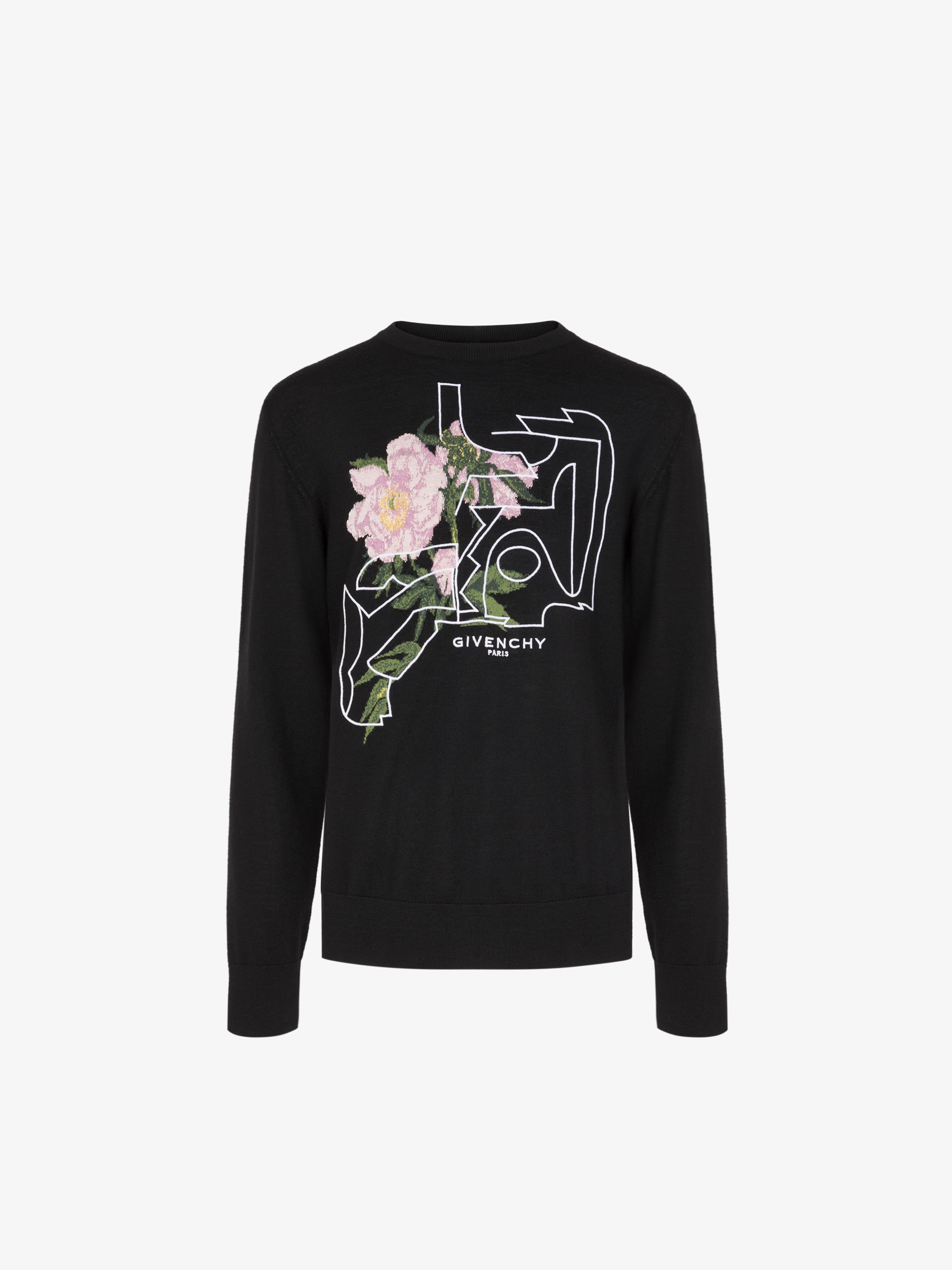 Peony embroidered sweater in jacquard