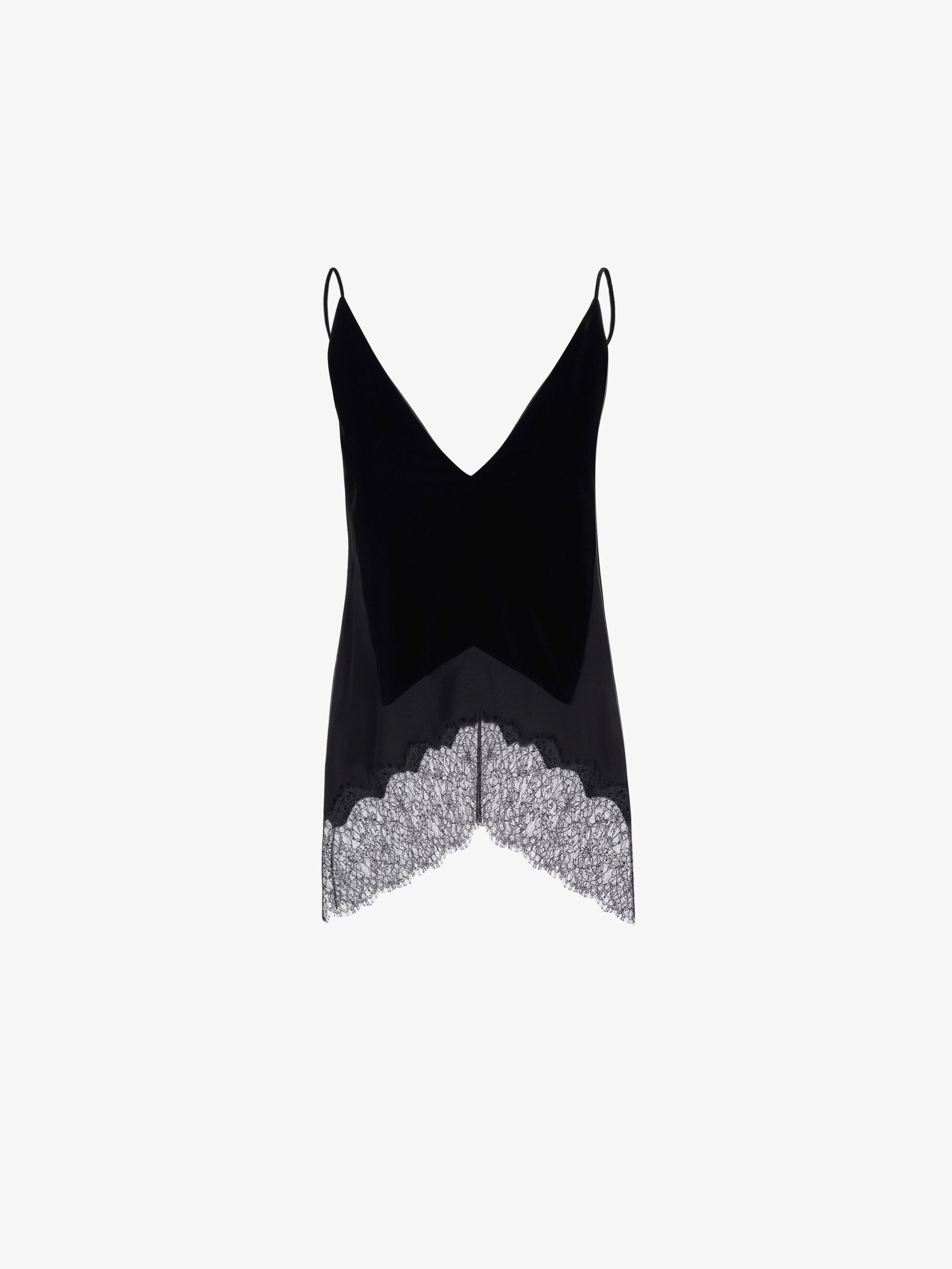 Lingerie top in silk, velvet and lace