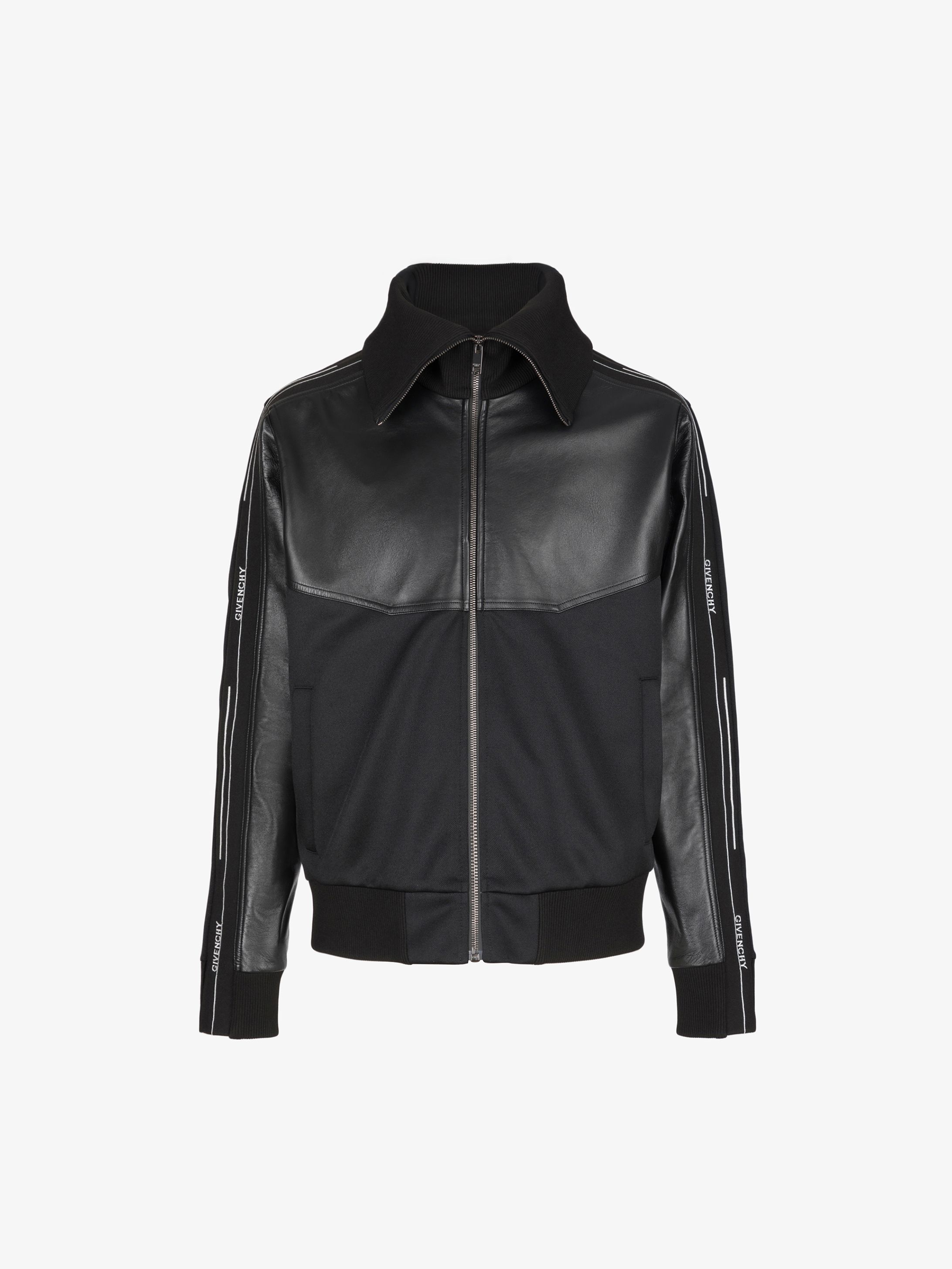 Giacca di pelle e jersey con zip