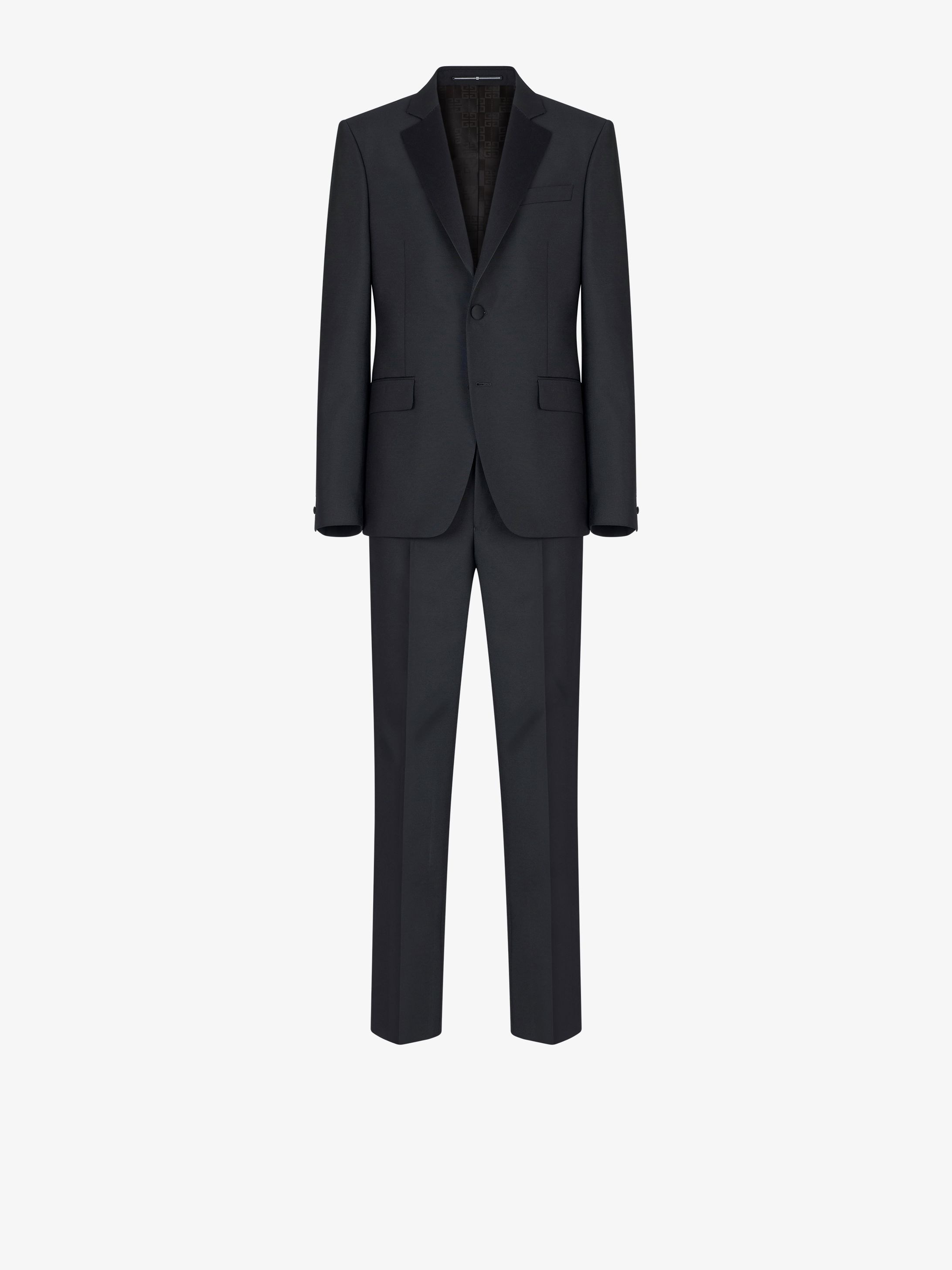 Slim fit tuxedo in wool and mohair with satin collar