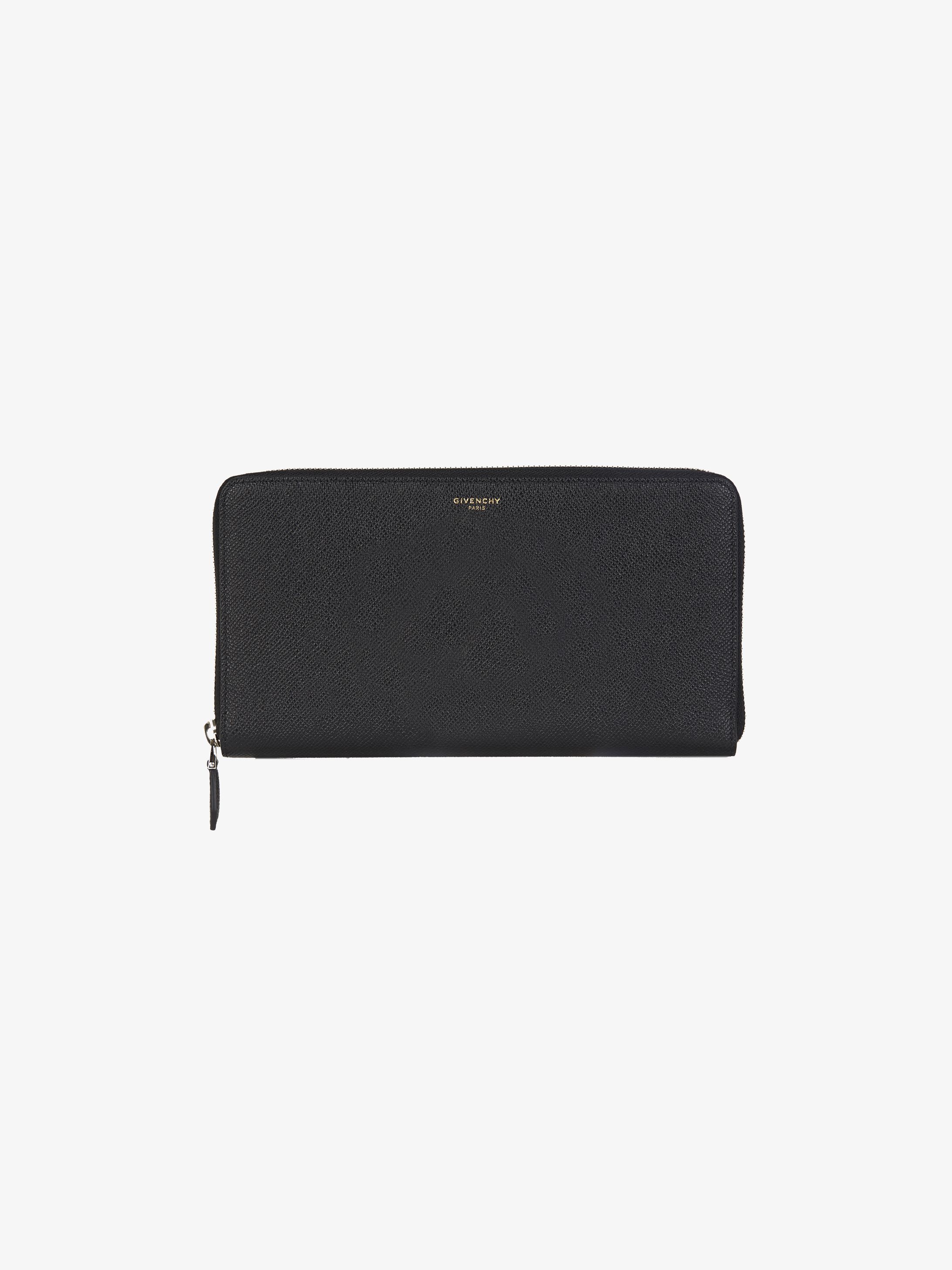 Long portefeuille zippé en cuir grainé