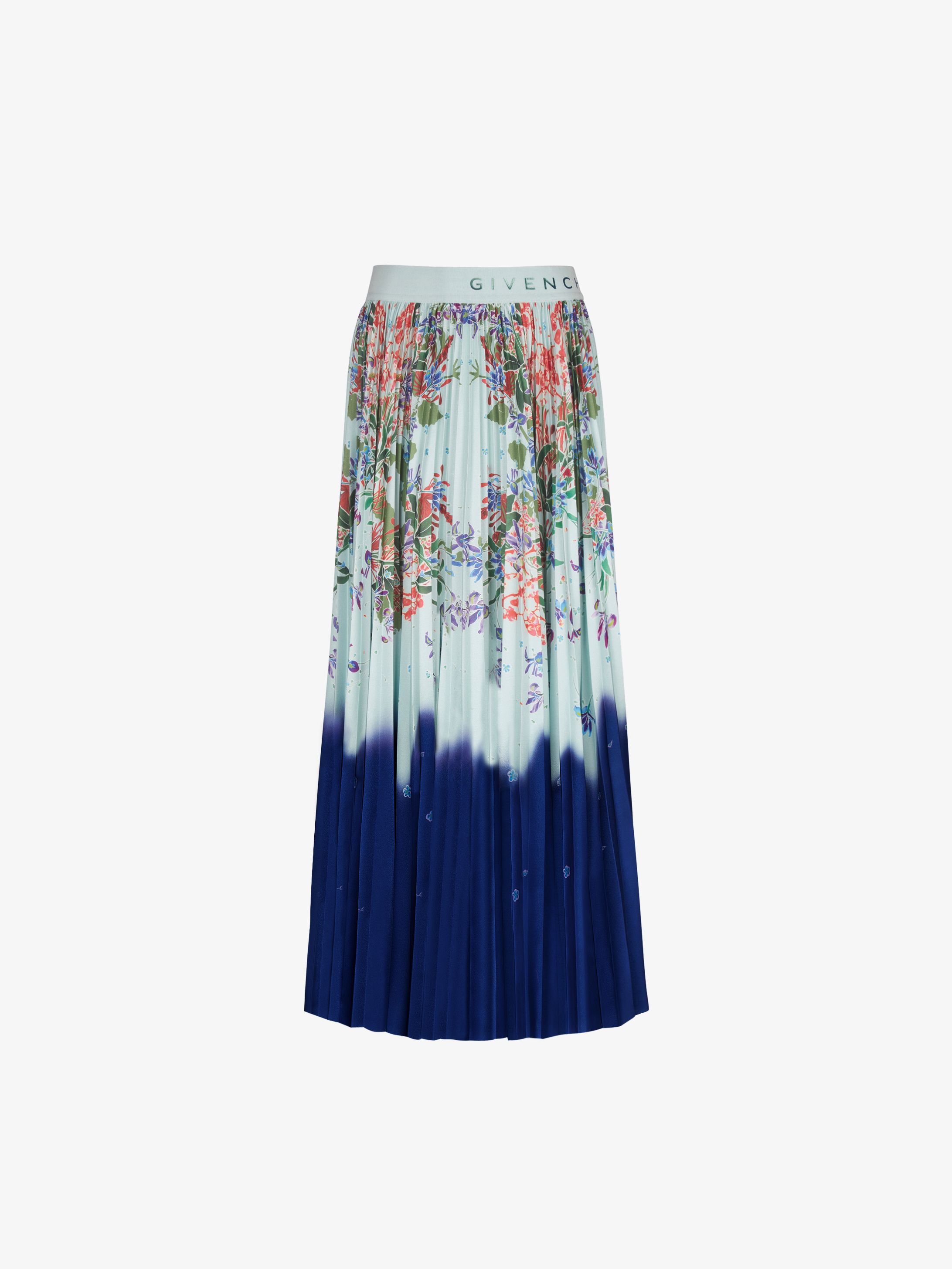 Jupe en satin plissé à imprimé floral