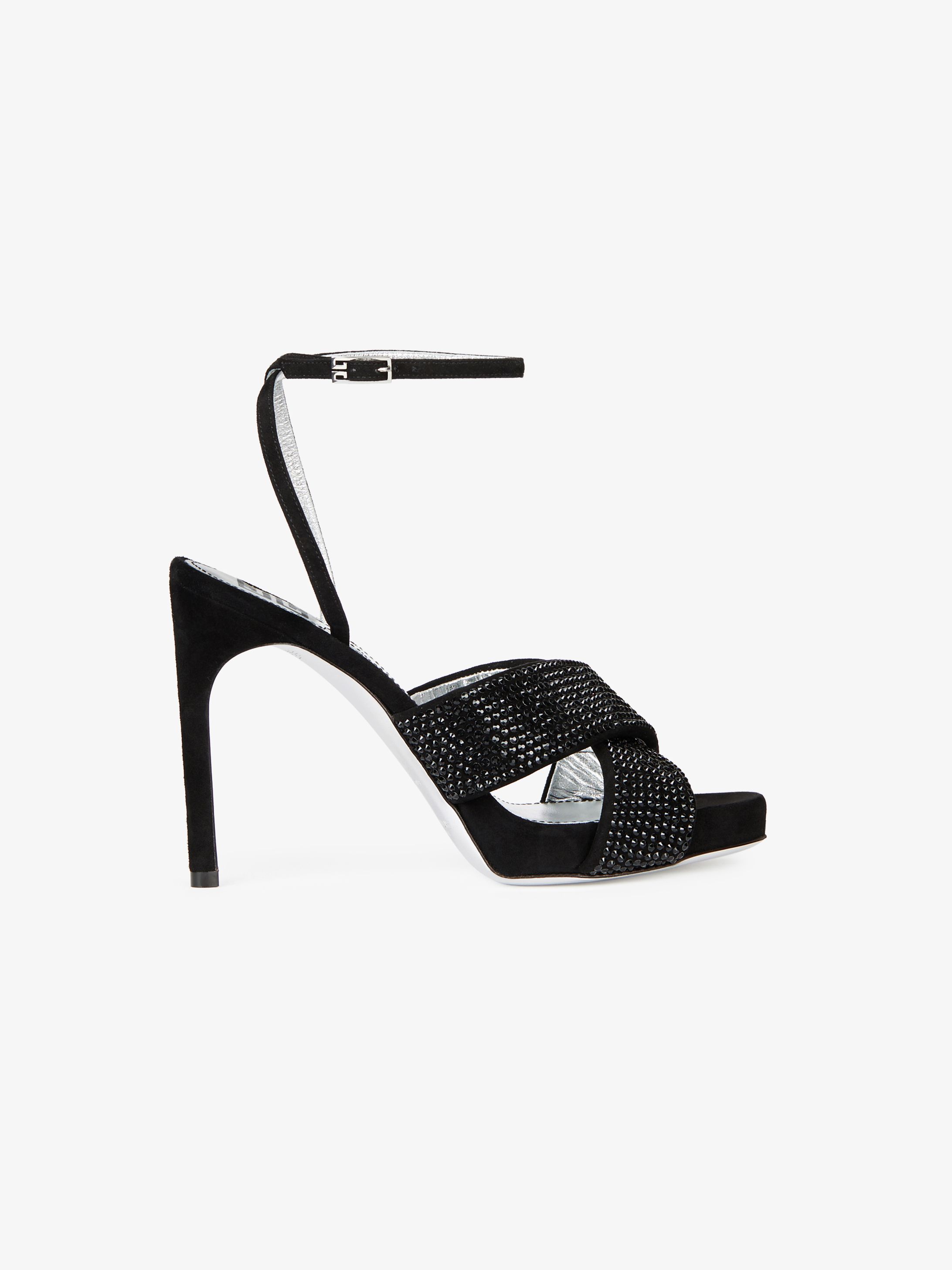 Sandals in suede and crystals