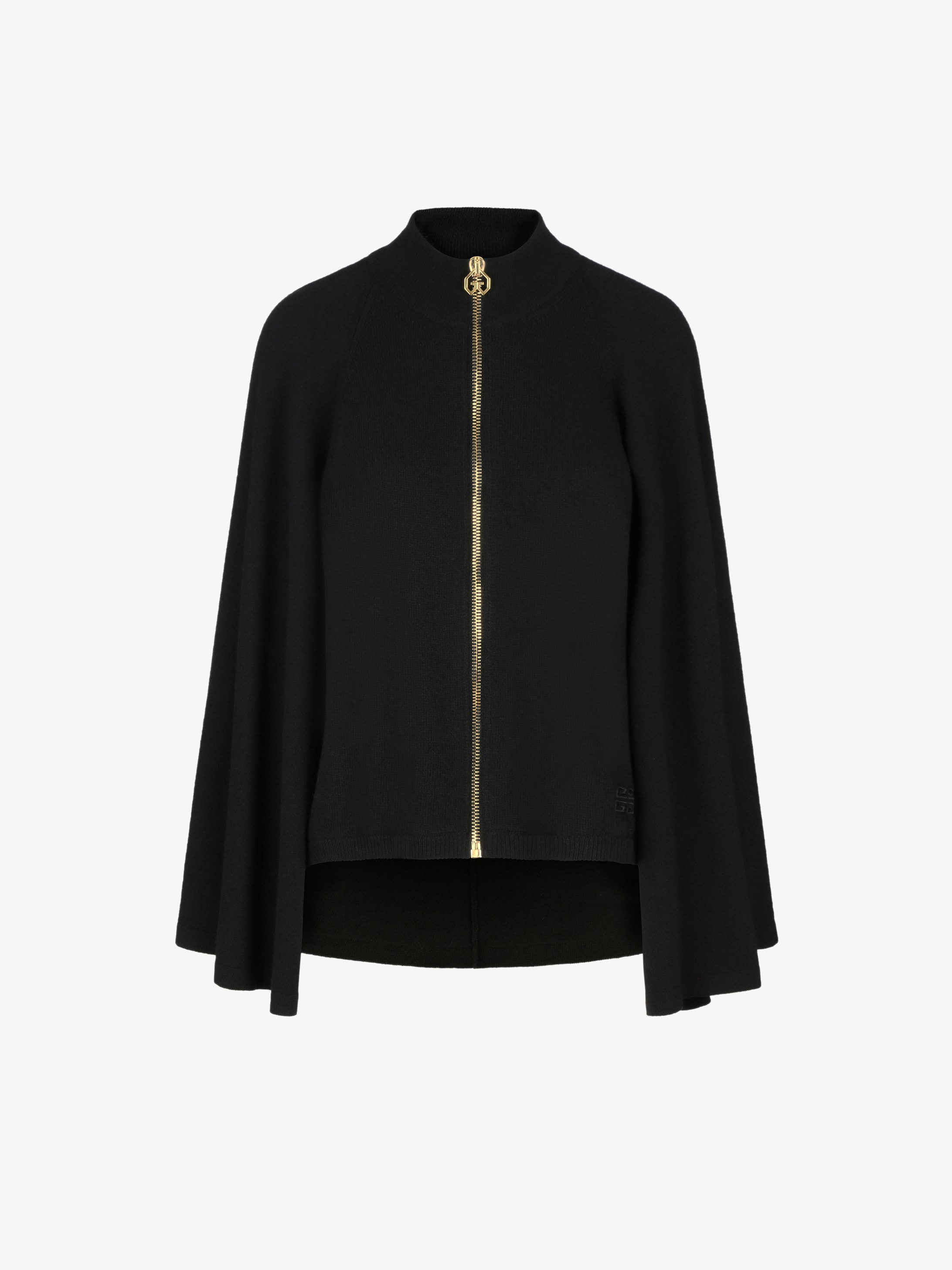 Zipped cape cardigan in wool and cashmere