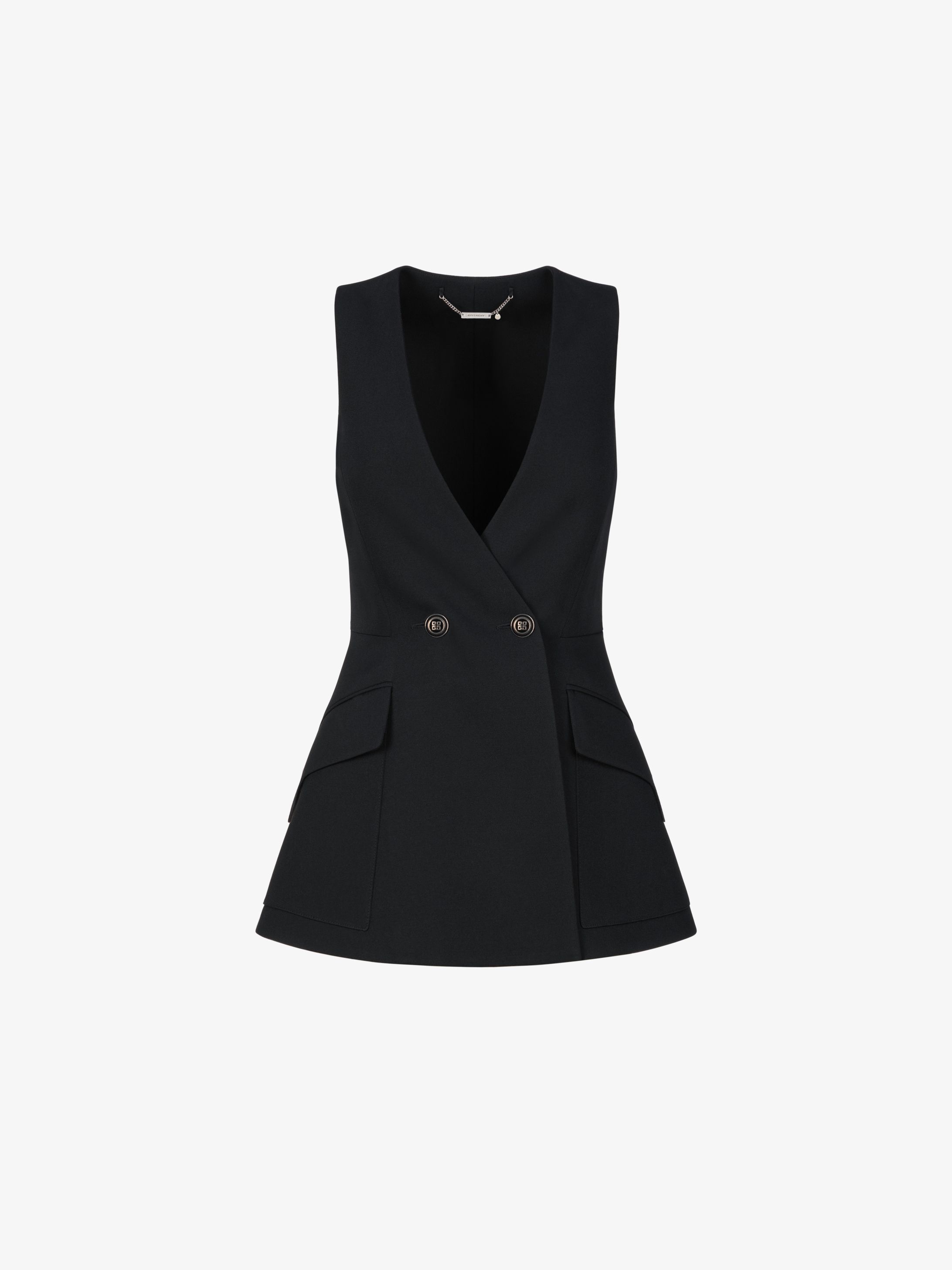 Sleeveless jacket in grain de poudre with 4G buttons