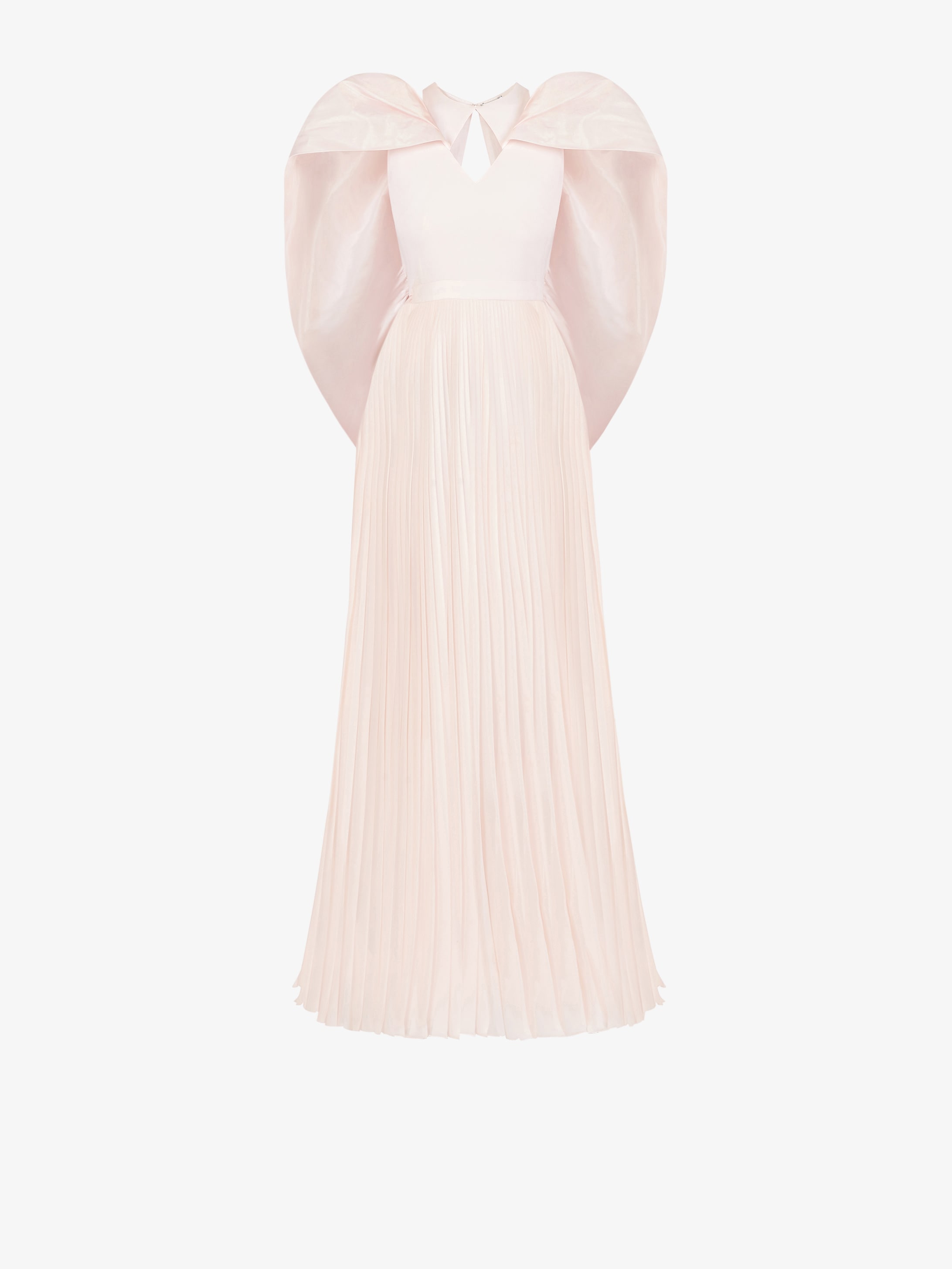 Pleated evening dress with cape