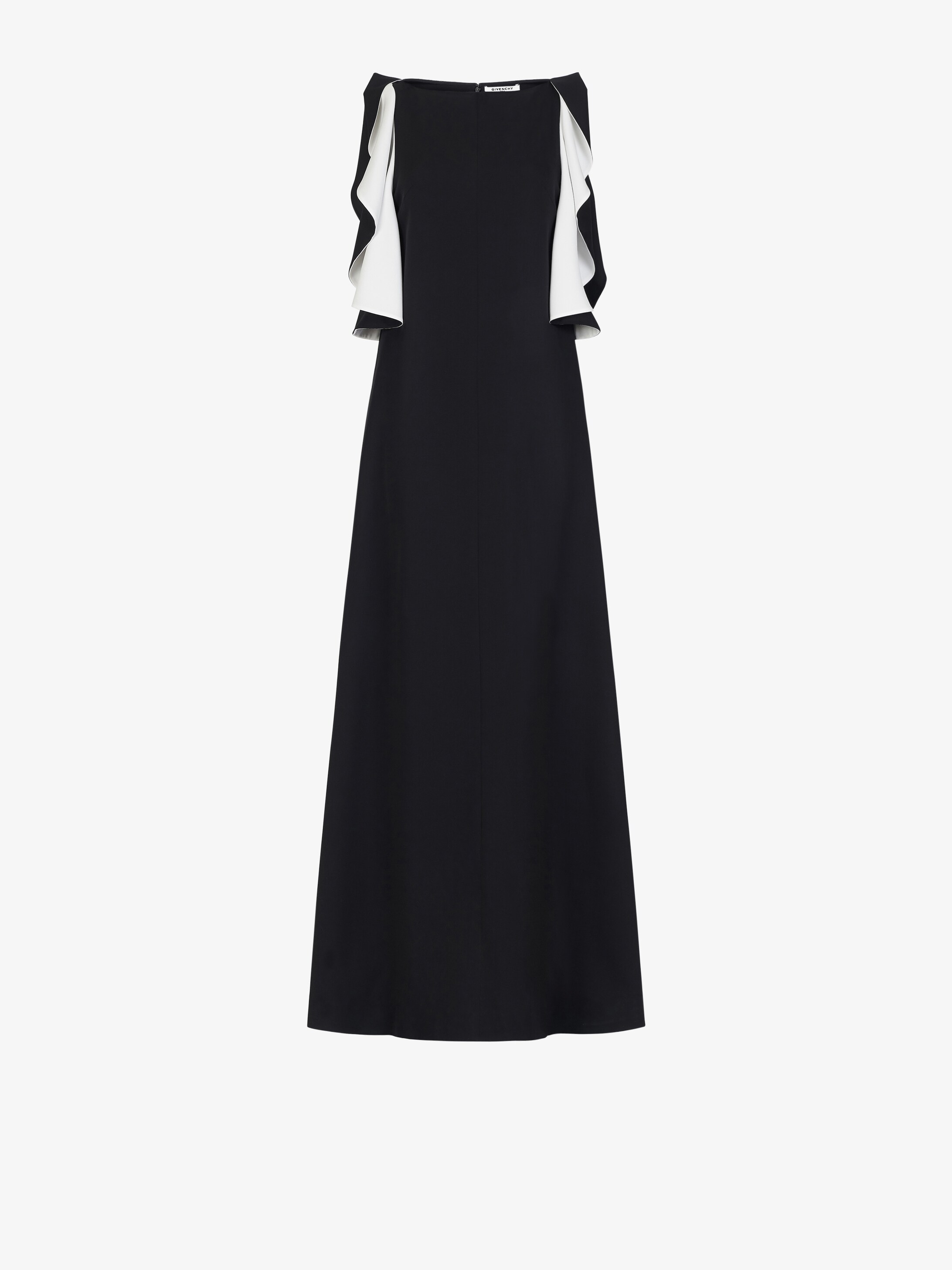 Evening dress with contrasting ruffles