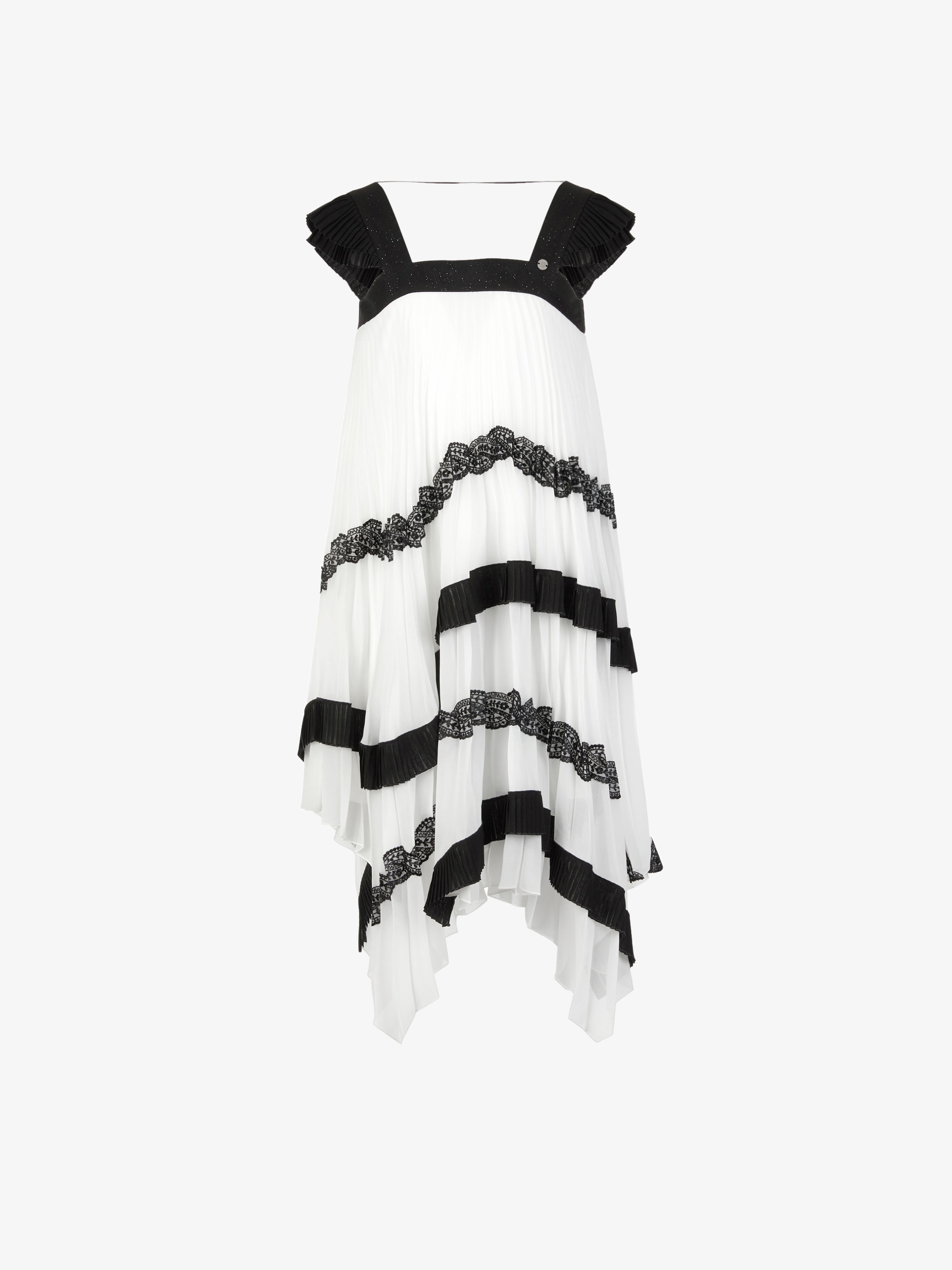 Robe plissée avec détails de dentelle Française