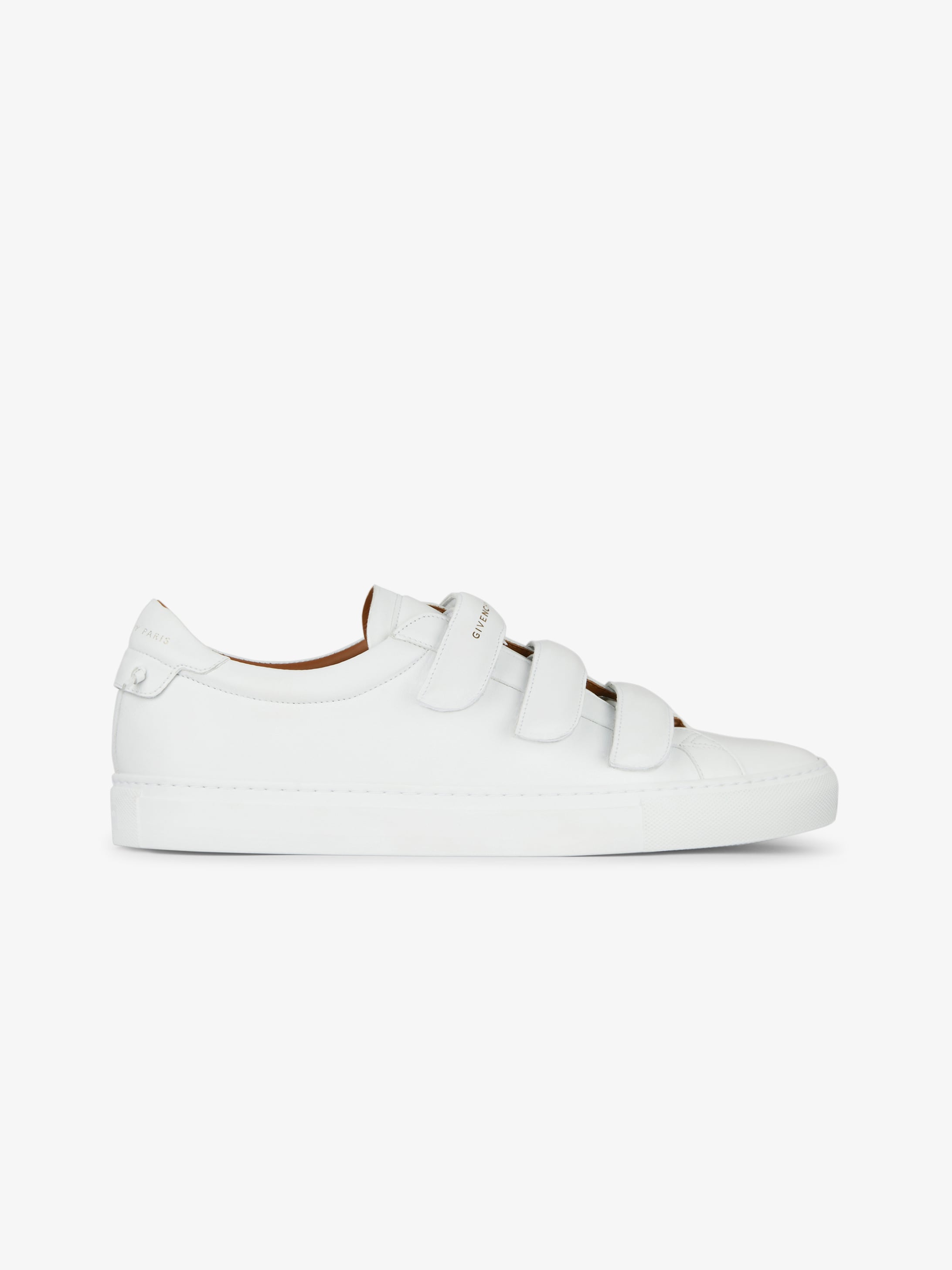 white leather velcro sneakers