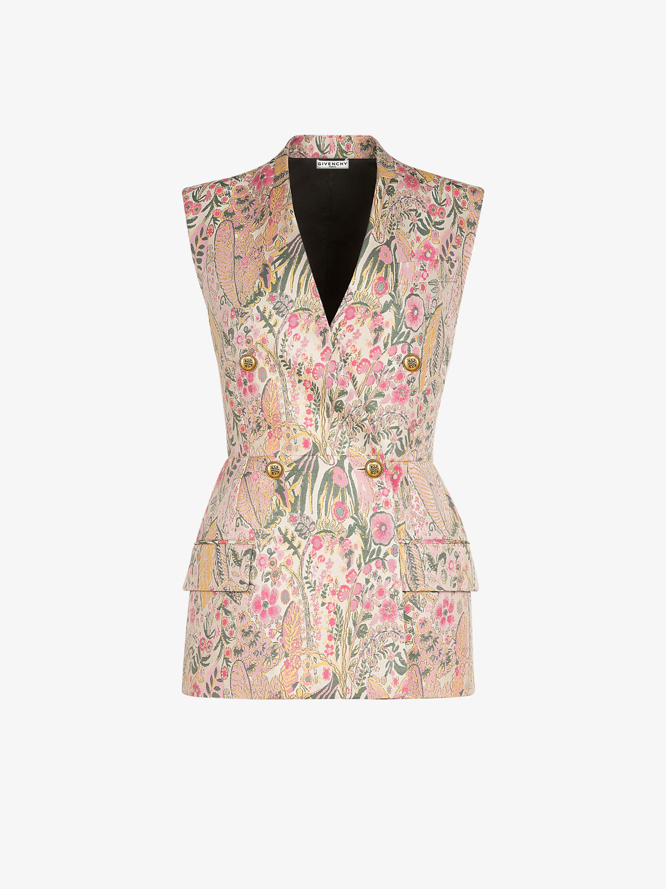 Sleeveless peplum jacket in floral jacquard