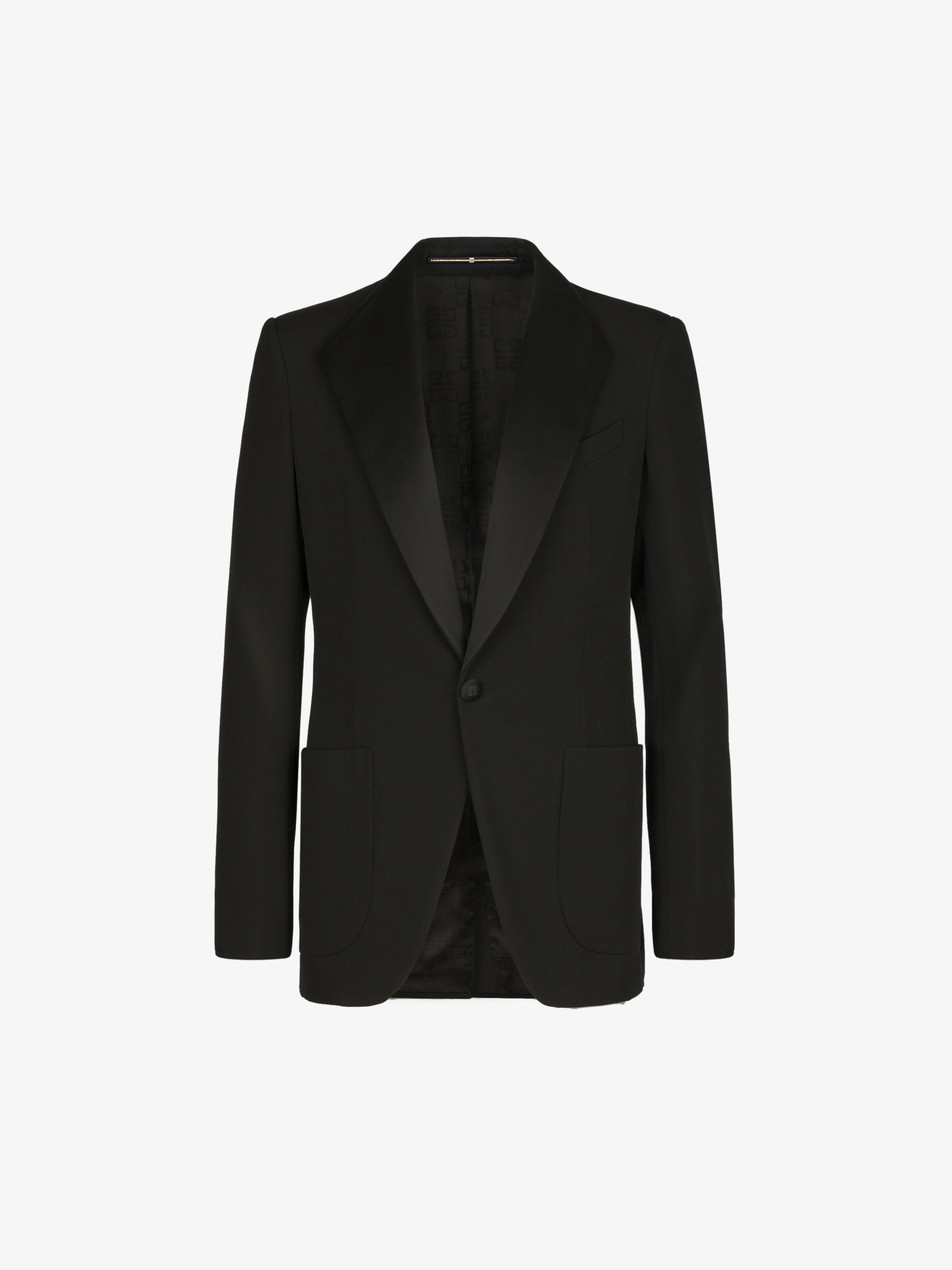 Tuxedo jacket in grain de poudre with satin collar