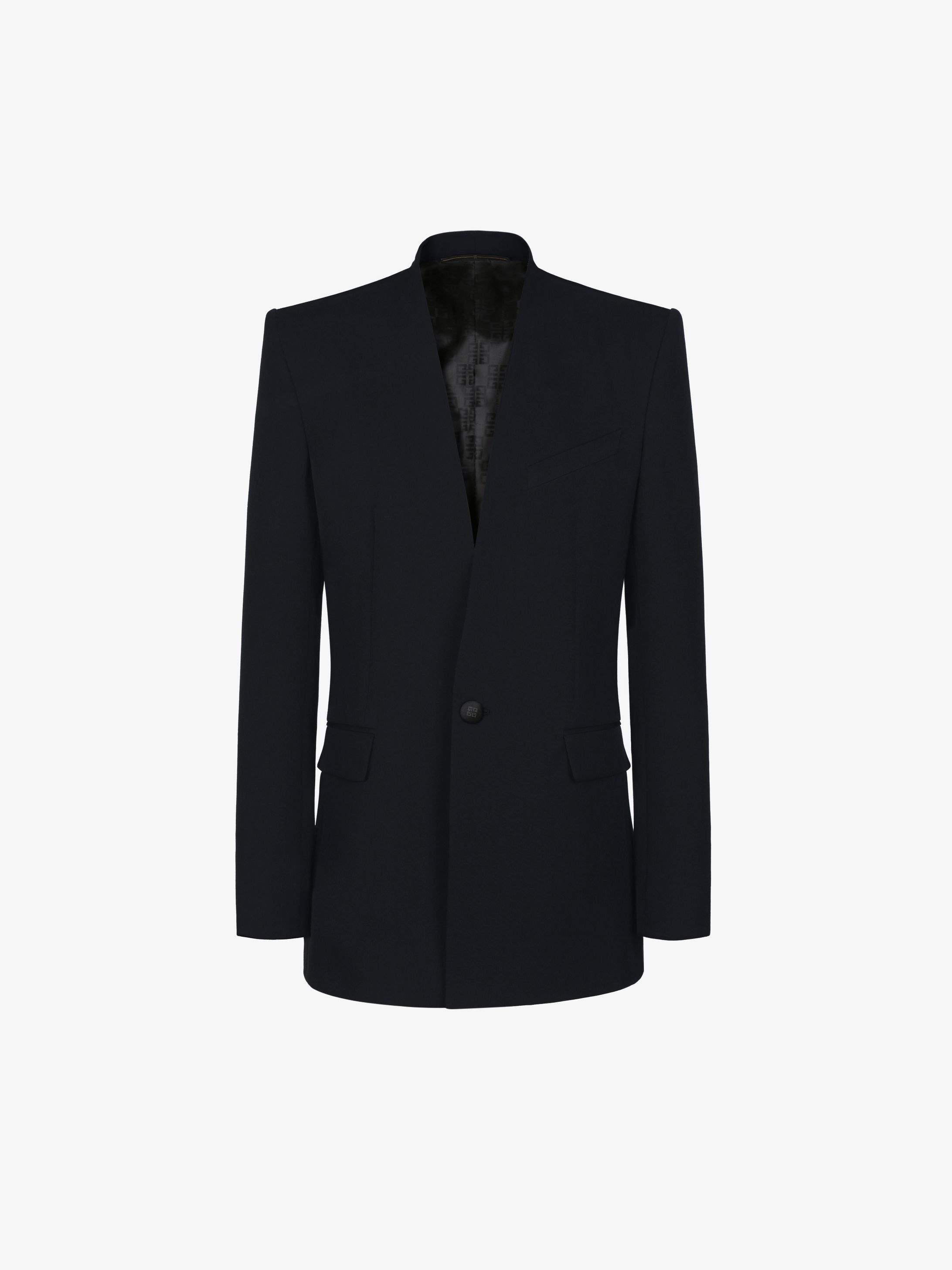 Collarless tuxedo jacket in wool